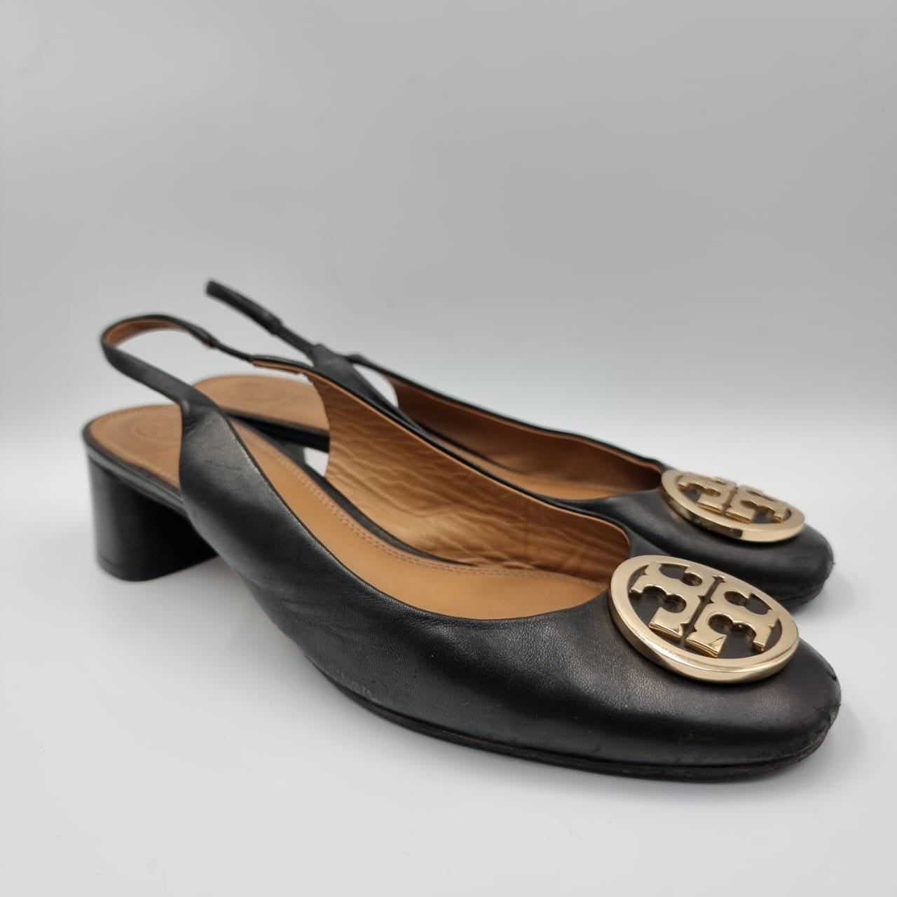 Tory Burch Minnie Cap Toe Slingback Pump Black Size 9M/26