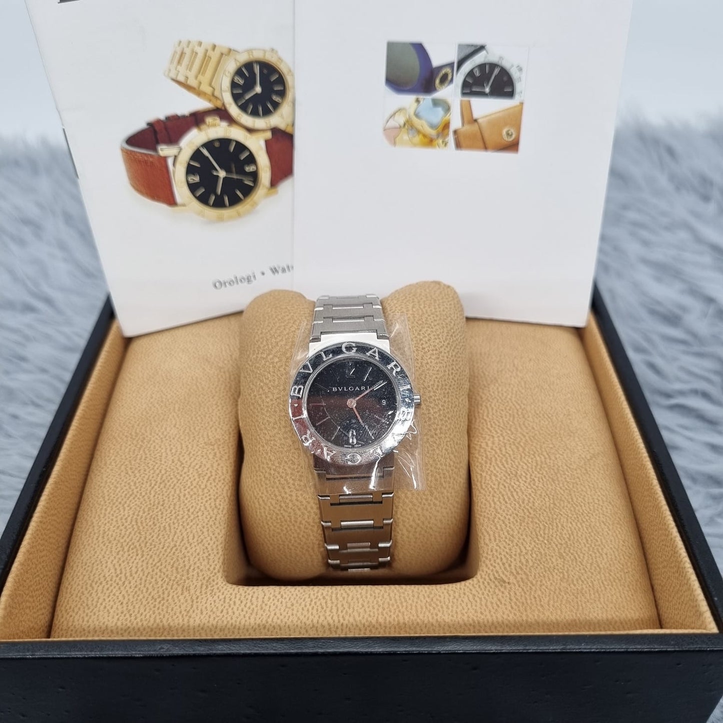 Bvlgari Quartz Black Dial Watch Silver 25mm