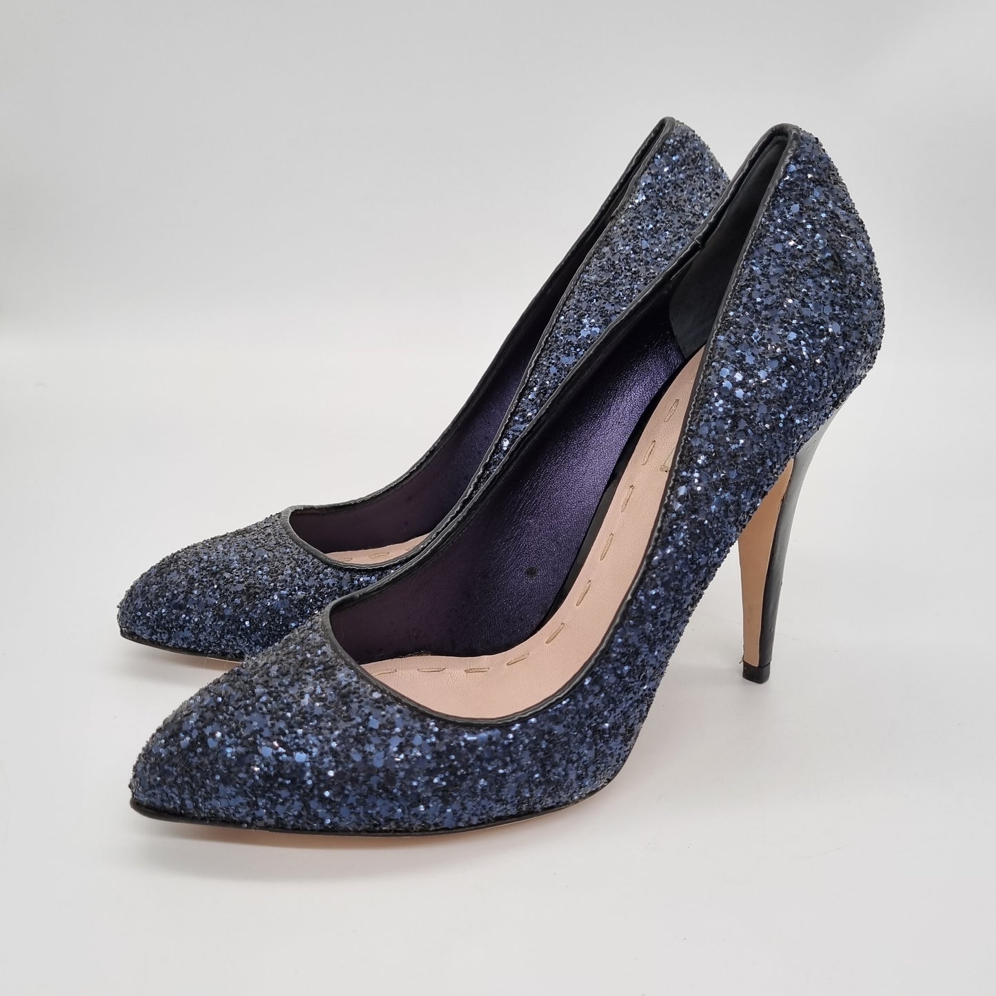 Miu Miu Blue Navy Glitter Heels 39.5 insole 26