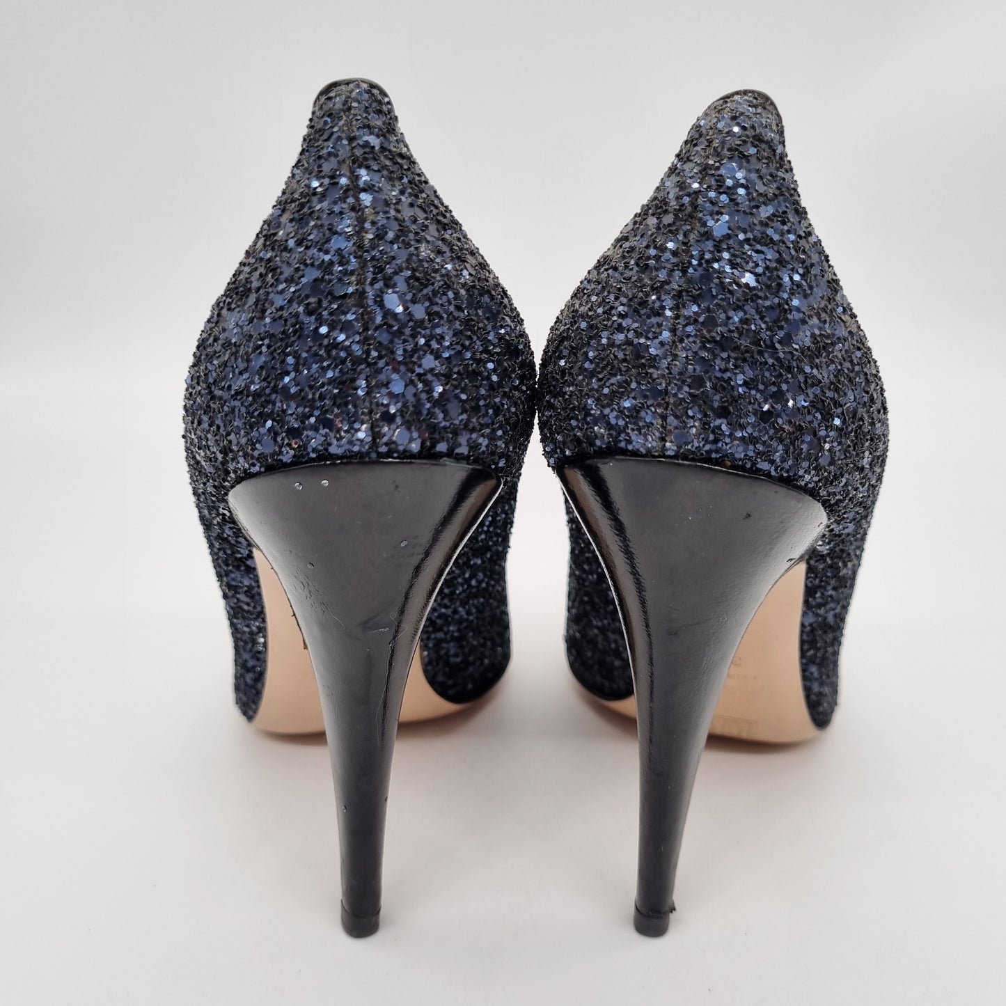 Miu Miu Blue Navy Glitter Heels 39.5 insole 26