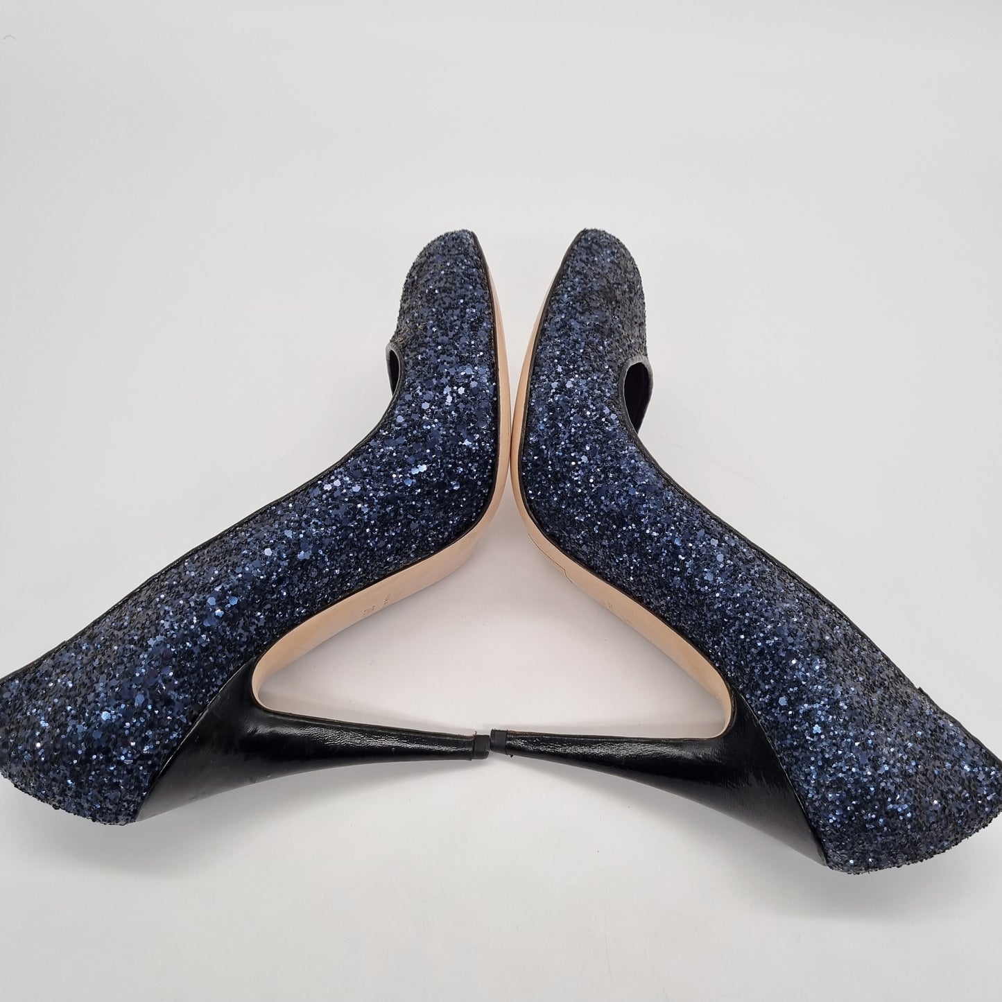 Miu Miu Blue Navy Glitter Heels 39.5 insole 26