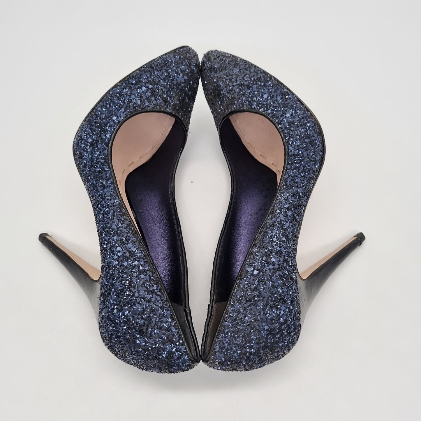 Miu Miu Blue Navy Glitter Heels 39.5 insole 26