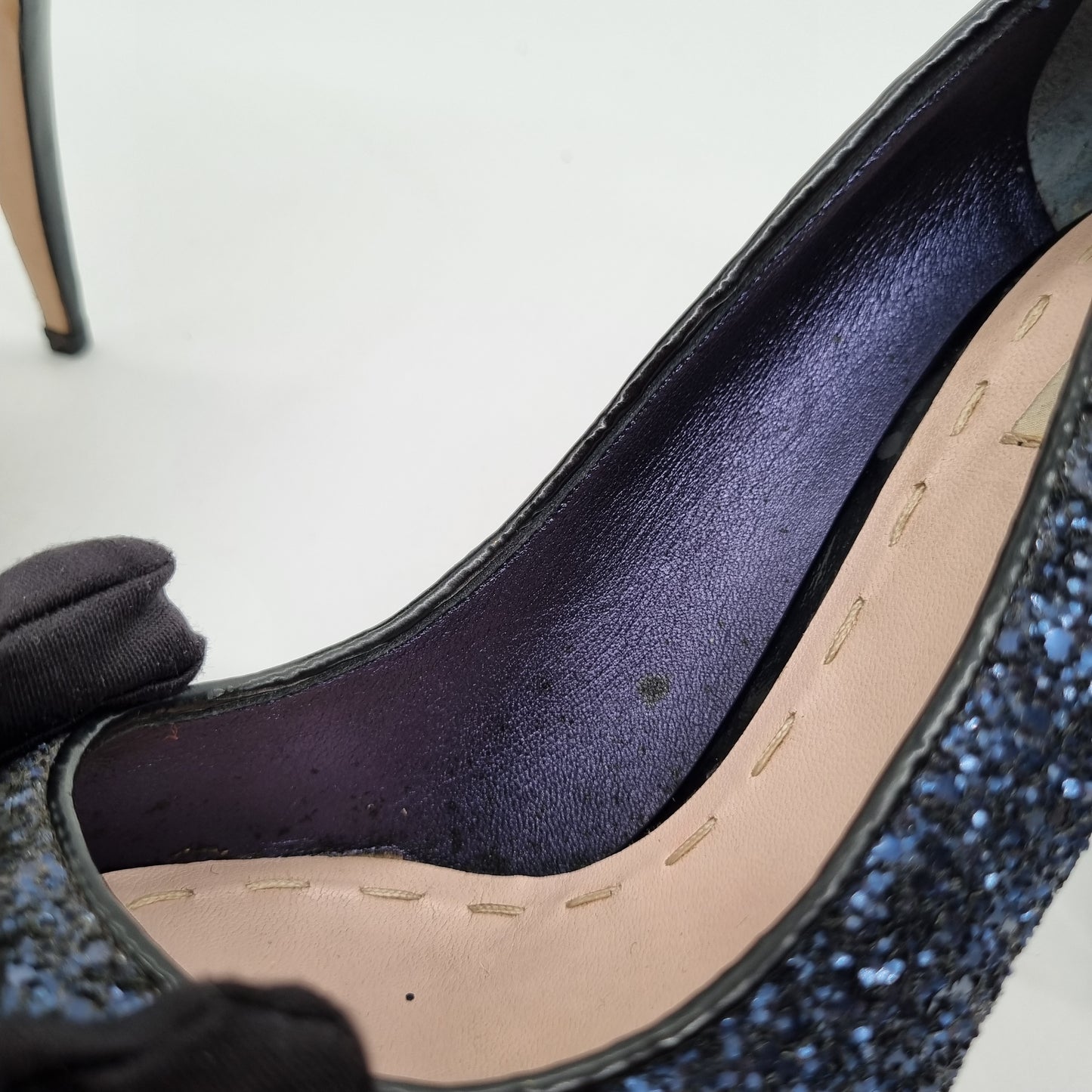 Miu Miu Blue Navy Glitter Heels 39.5 insole 26