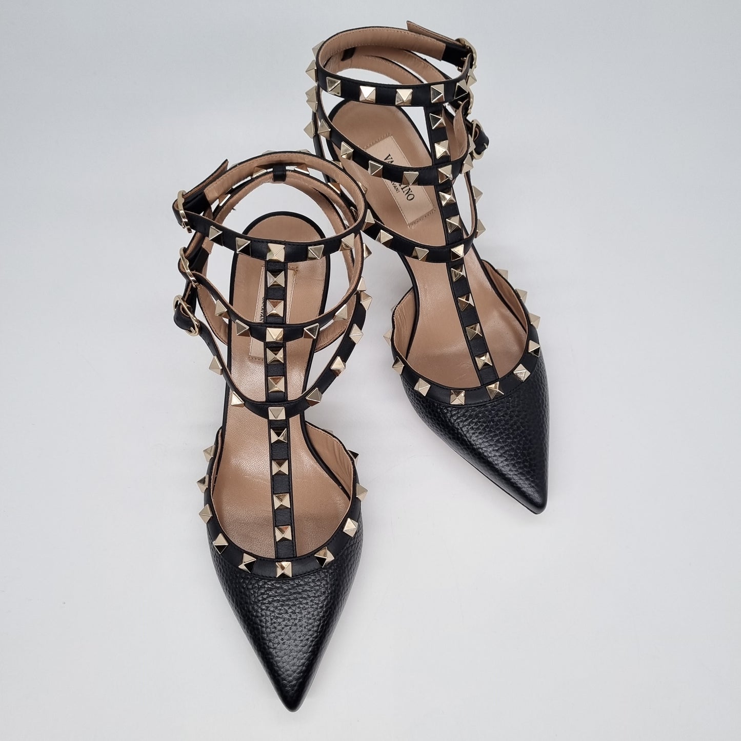 Valentino Kitten Stud Heels Black Ankle Strap Size 38,5/25 NEW