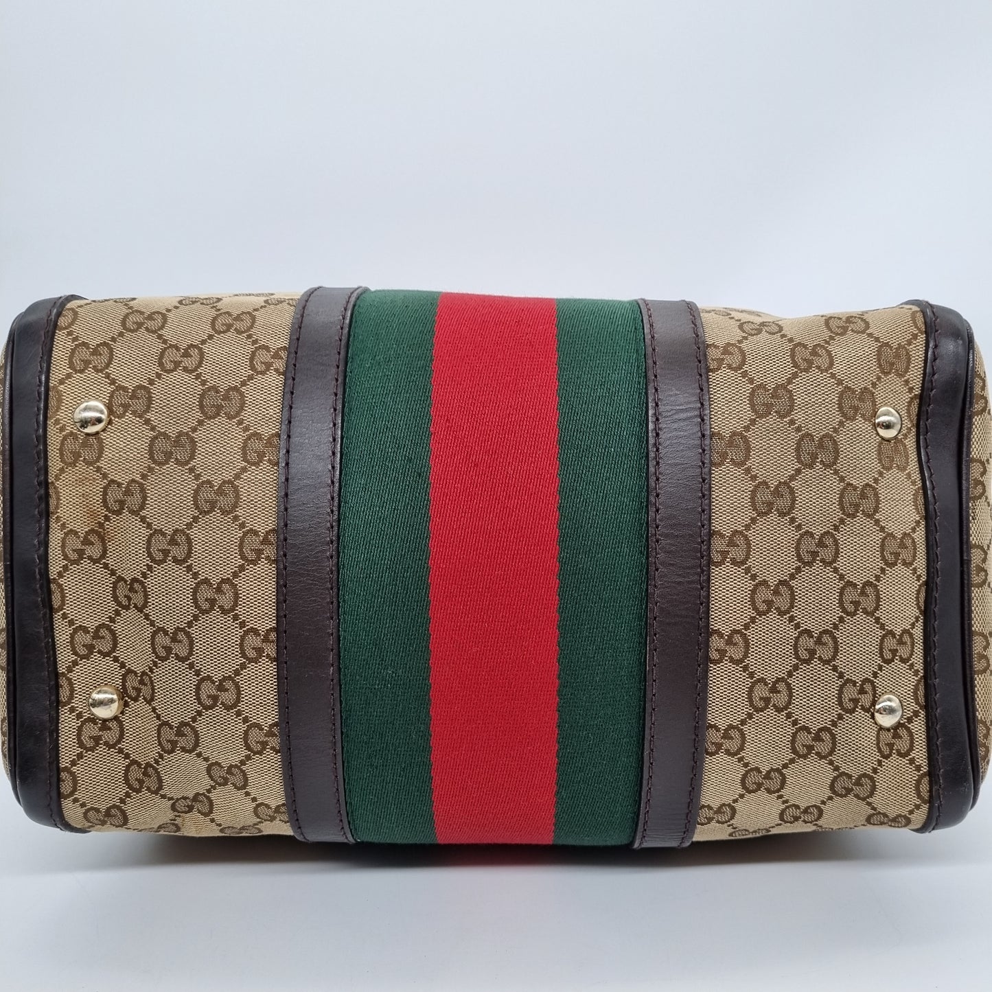 Gucci GG Supreme Boston Canvas And Leather Brown Size 32x18x25
