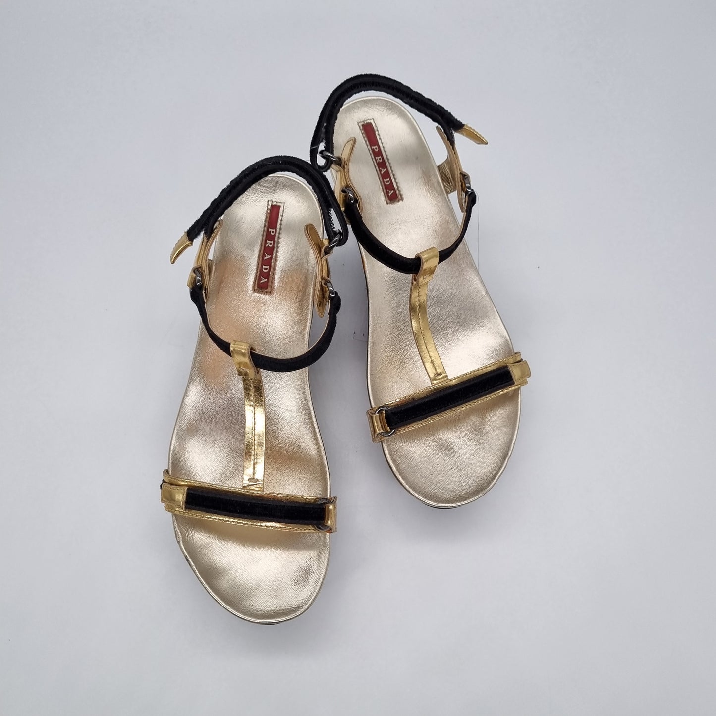 Prada Wedges Gold Strap Black Velvet Size 38,5/25
