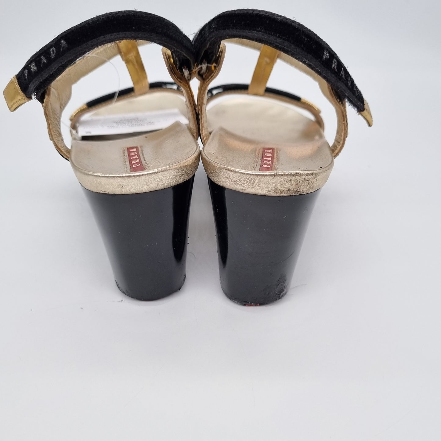 Prada Wedges Gold Strap Black Velvet Size 38,5/25