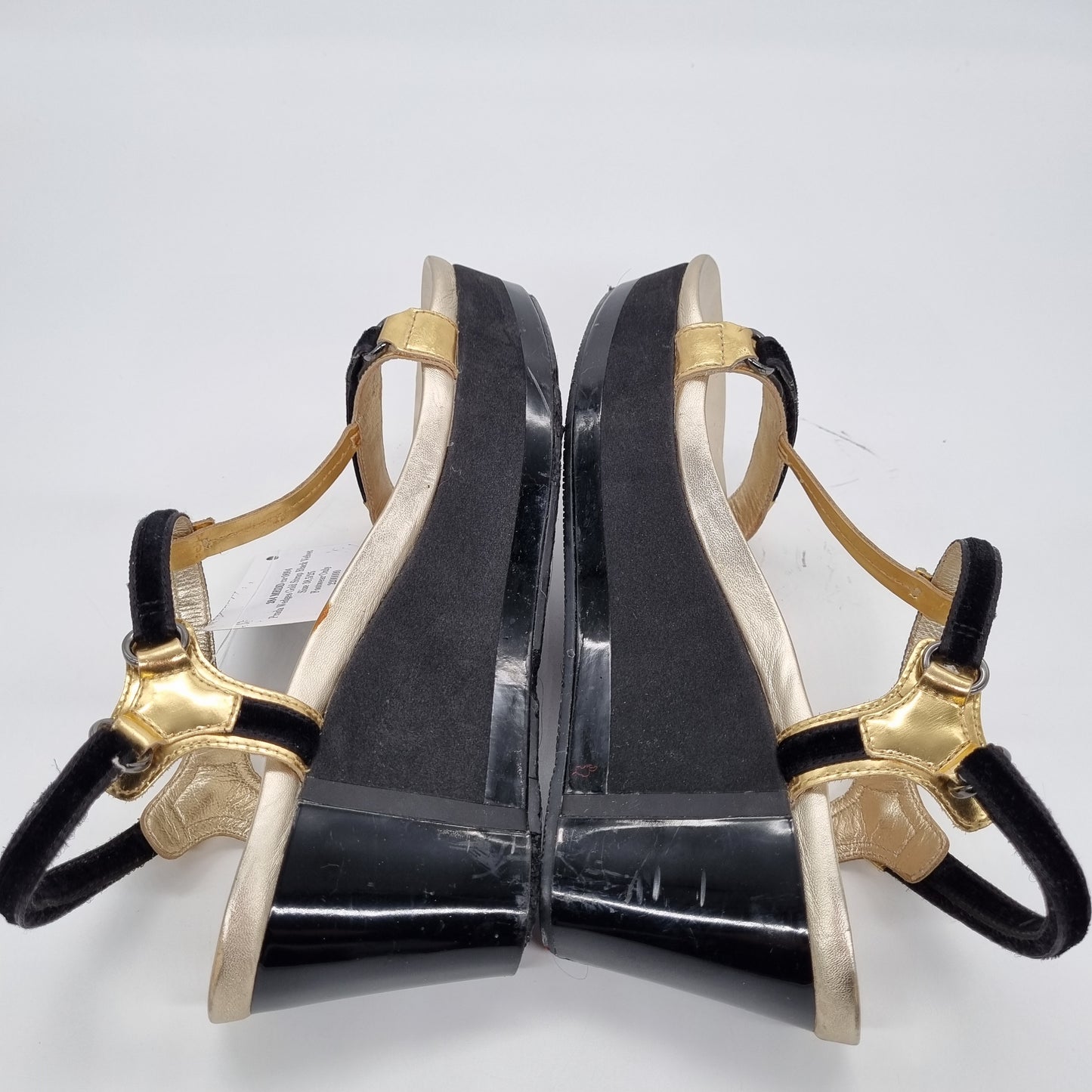 Prada Wedges Gold Strap Black Velvet Size 38,5/25