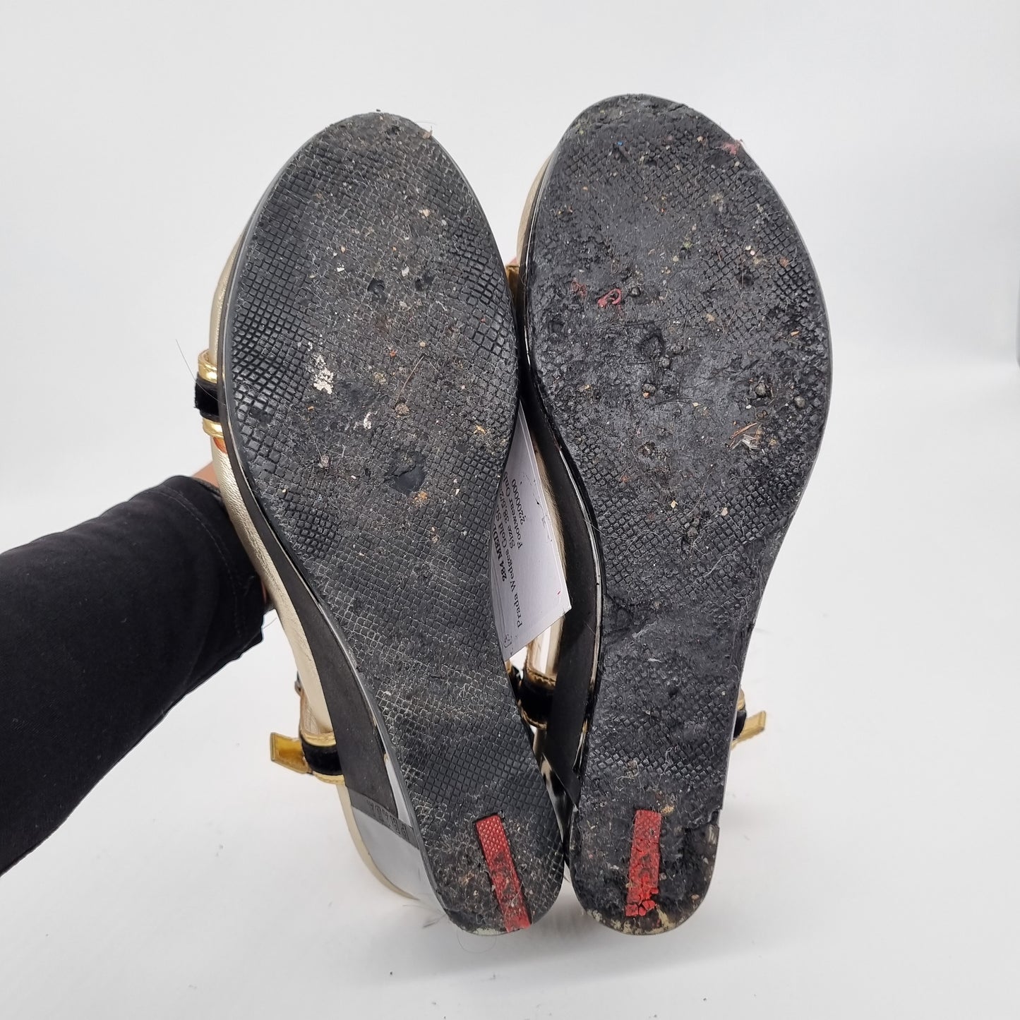Prada Wedges Gold Strap Black Velvet Size 38,5/25