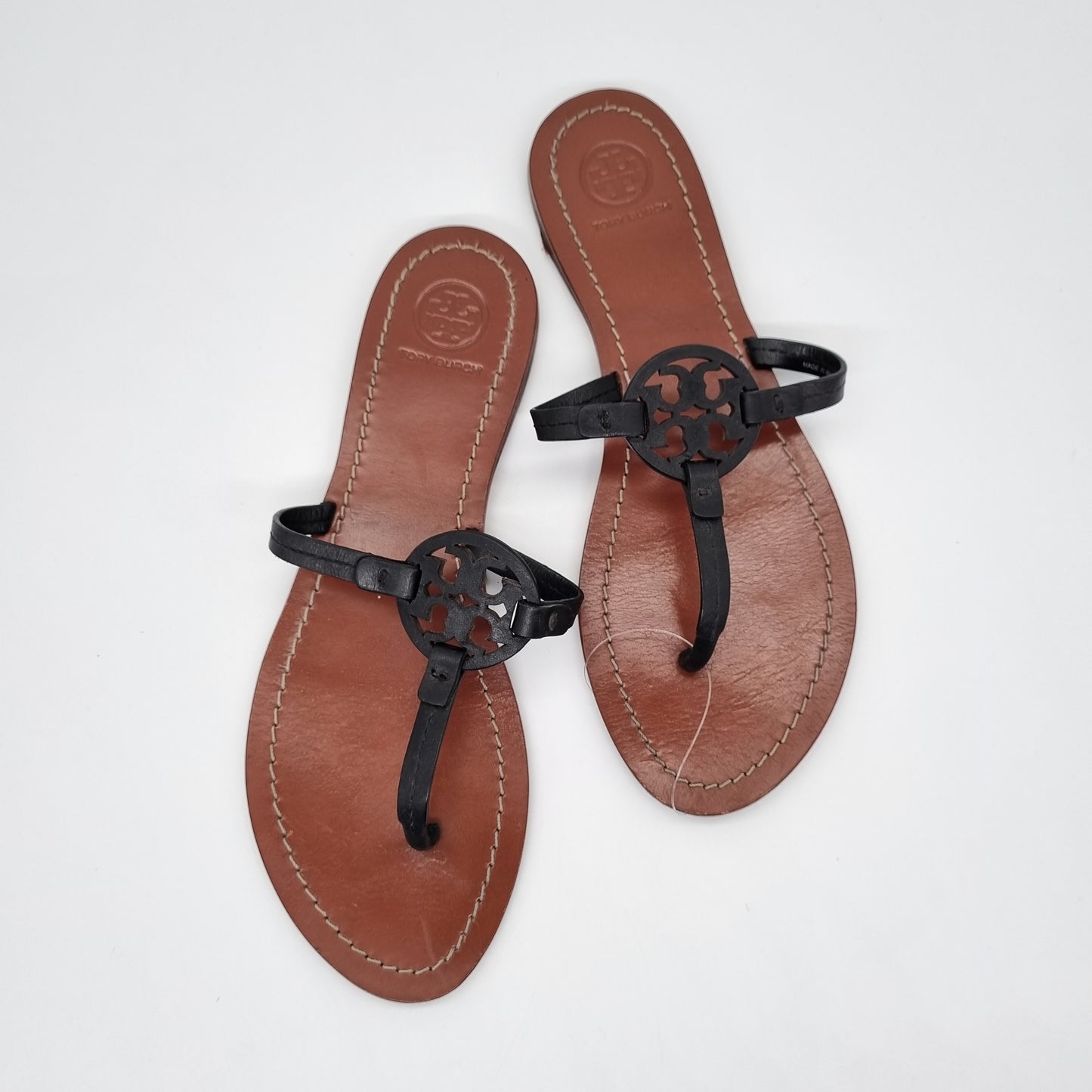 Tory Burch Sandal Gabriel Vegan Leather Black Brown Size 8M/25,5