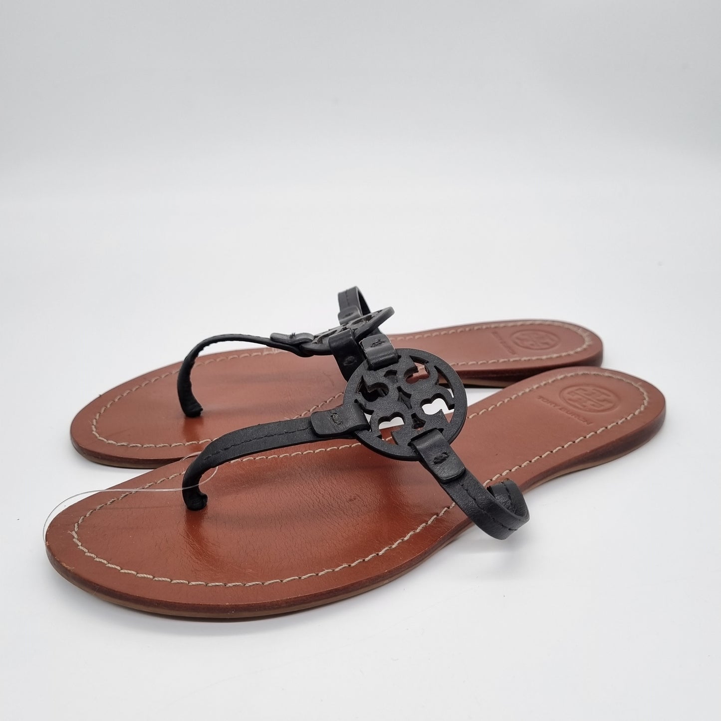 Tory Burch Sandal Gabriel Vegan Leather Black Brown Size 8M/25,5