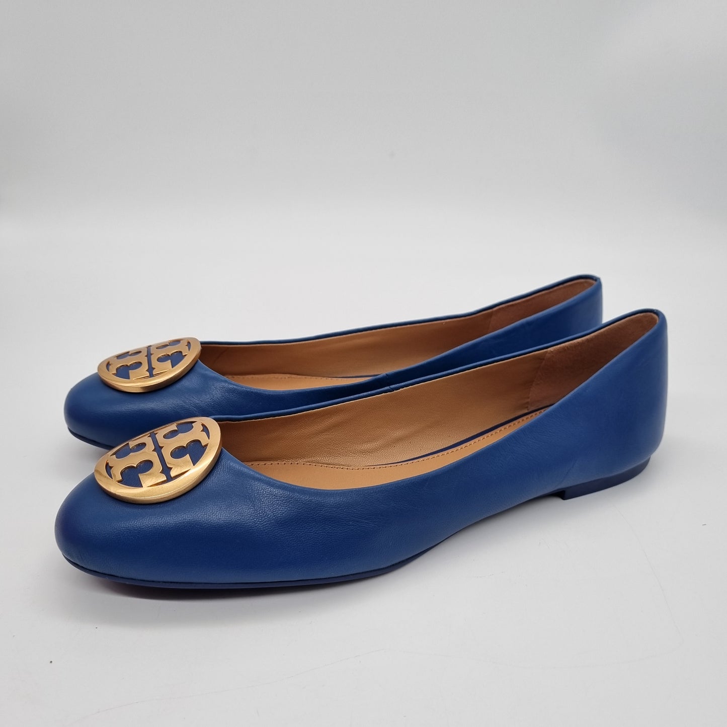 Tory Burch Minnie Travel Ballet With Metal Logo Nappa Leather Ink Navy NBU Size 10/26,5