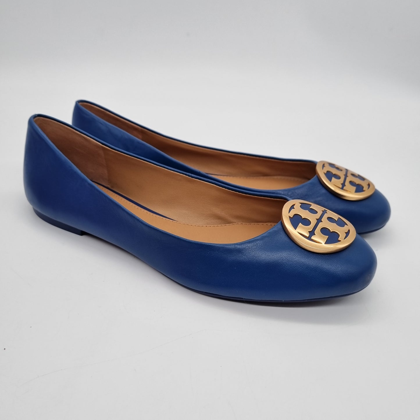 Tory Burch Minnie Travel Ballet With Metal Logo Nappa Leather Ink Navy NBU Size 10/26,5