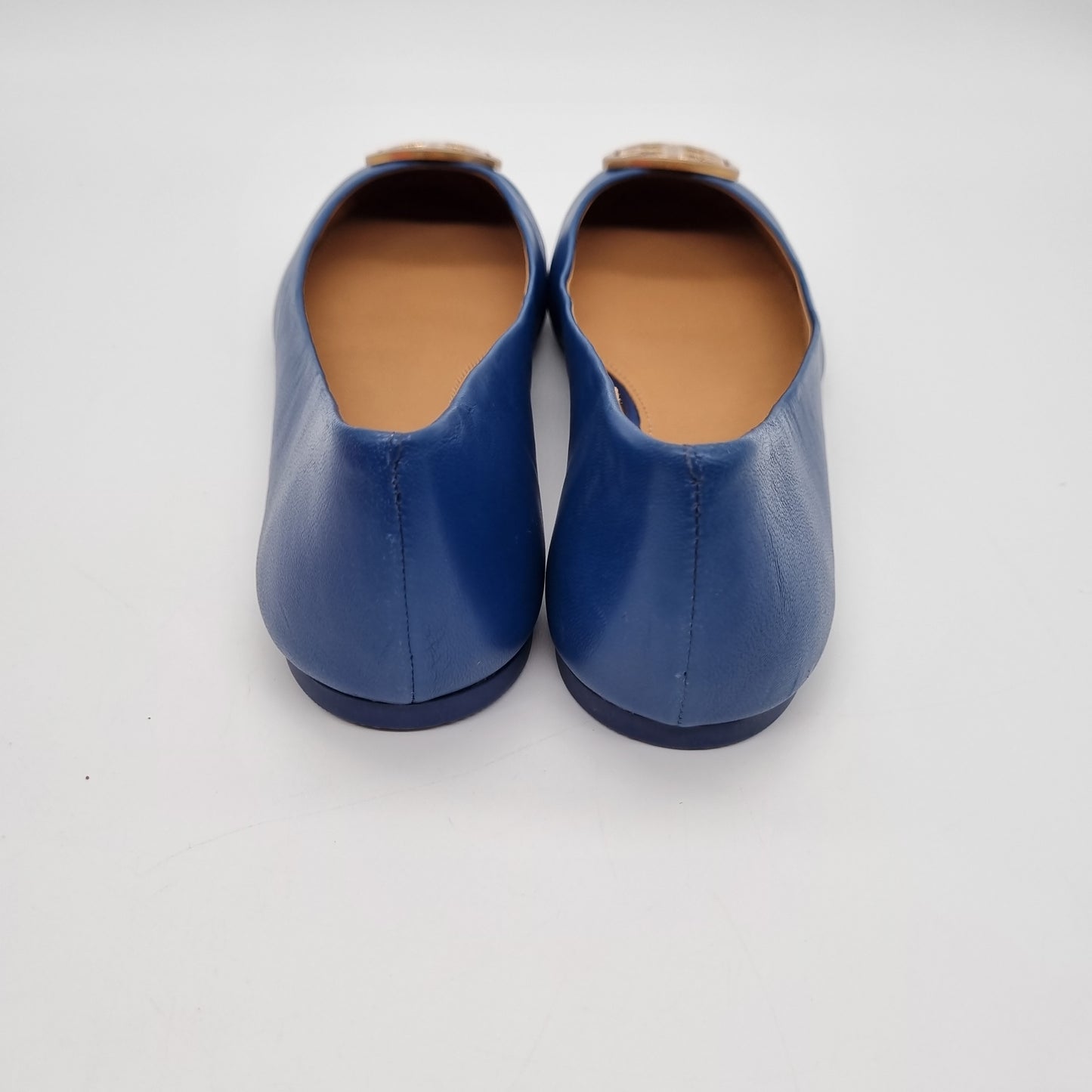 Tory Burch Minnie Travel Ballet With Metal Logo Nappa Leather Ink Navy NBU Size 10/26,5