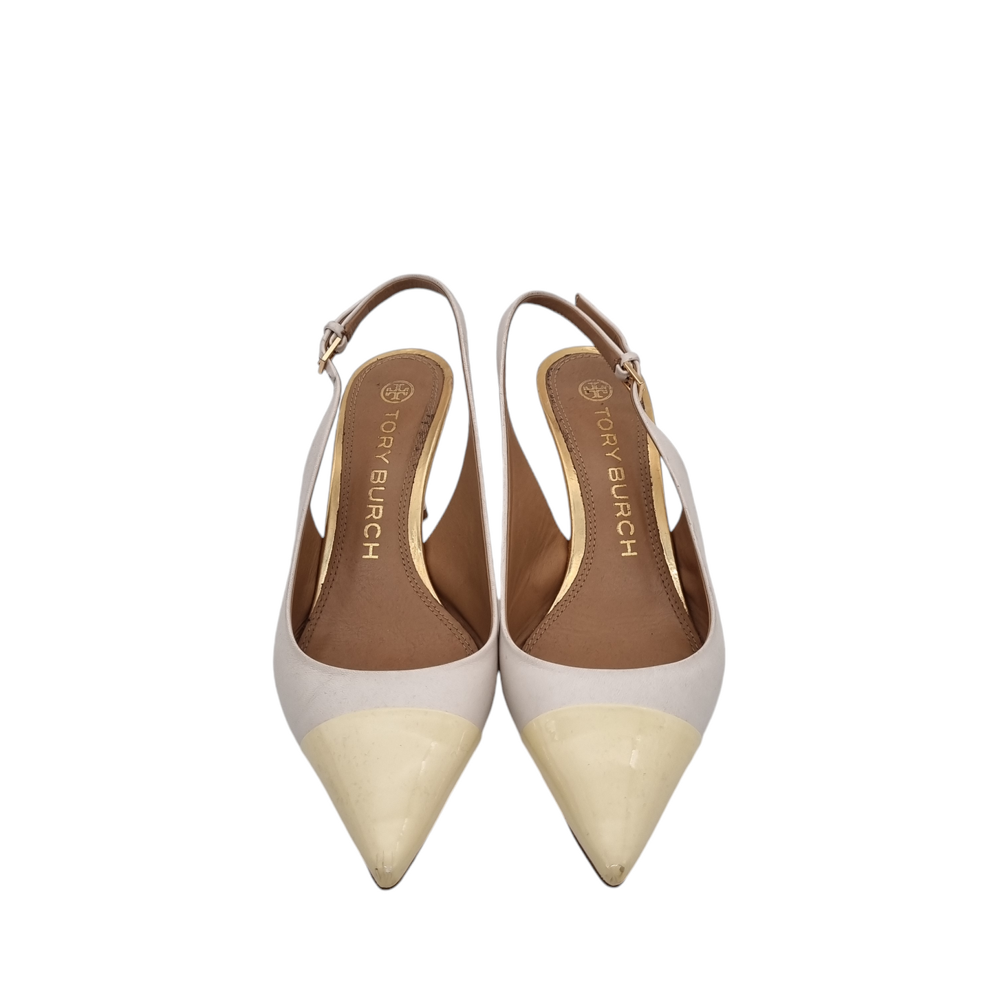 Tory Burch Kitten Heels Slingback White Cream Size 9/26 Dari Ujung
