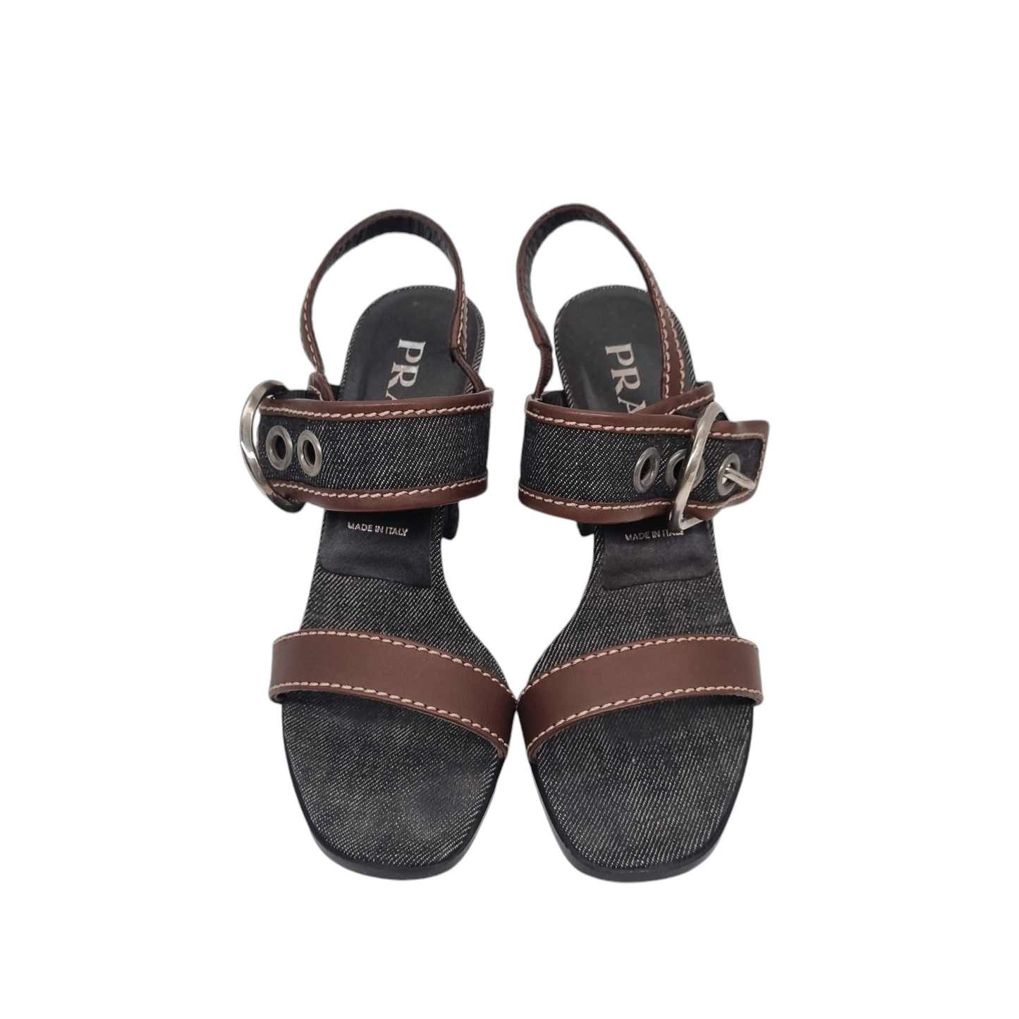 Prada Denim Sandal Pump Black Brown Size 36/24