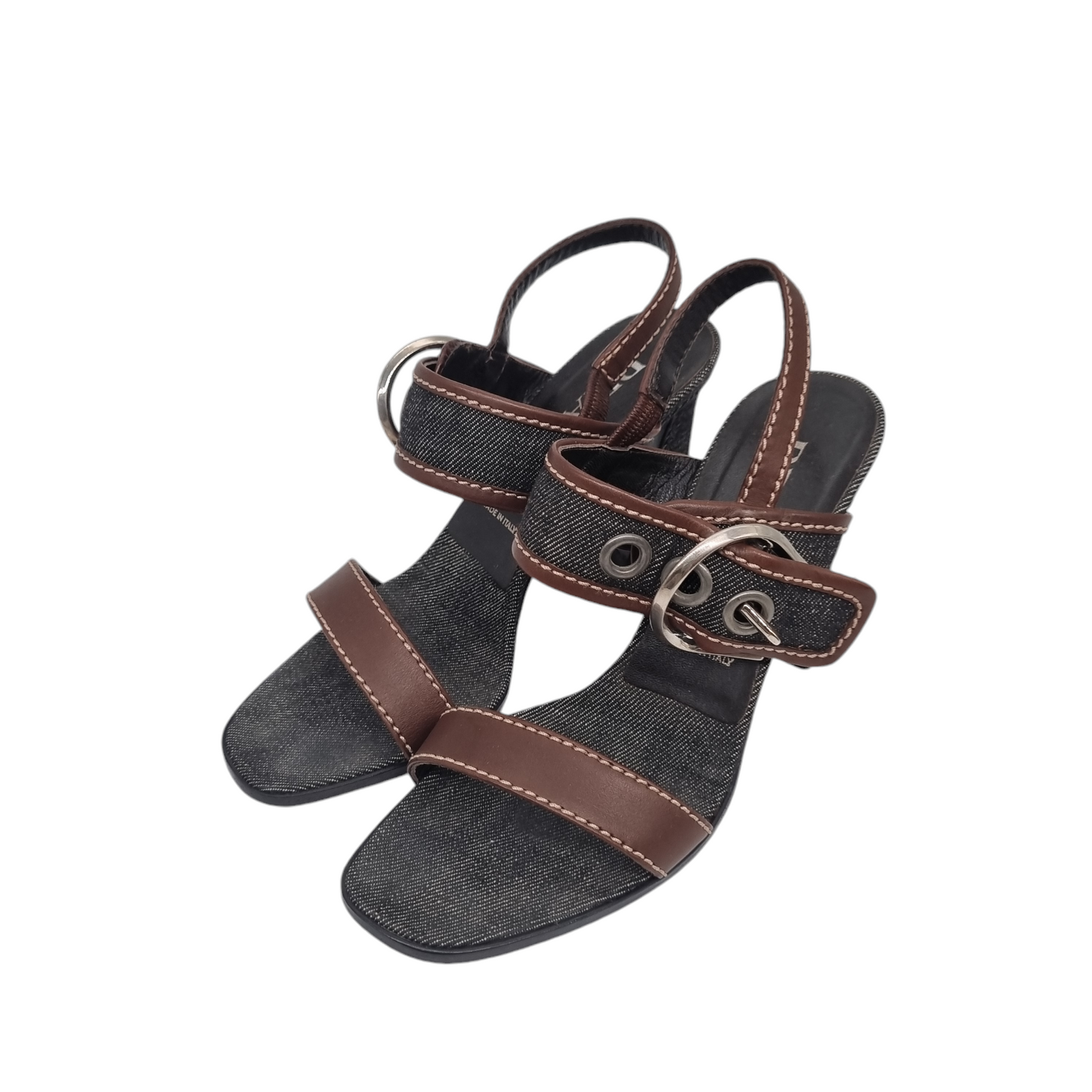 Prada Denim Sandal Pump Black Brown Size 36/24