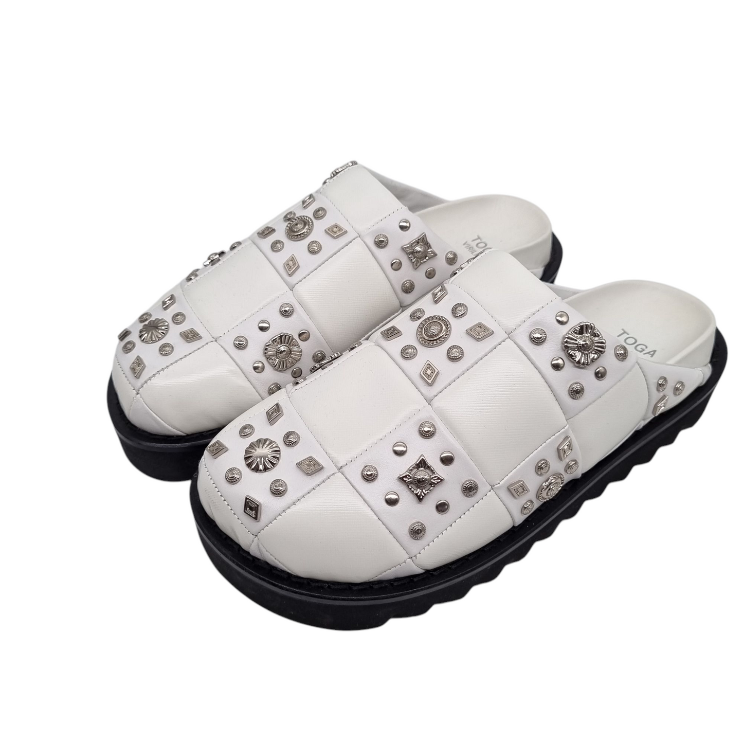 Toga Pulla Stud Embellished Leather Slippers White Size 40/28 NEW