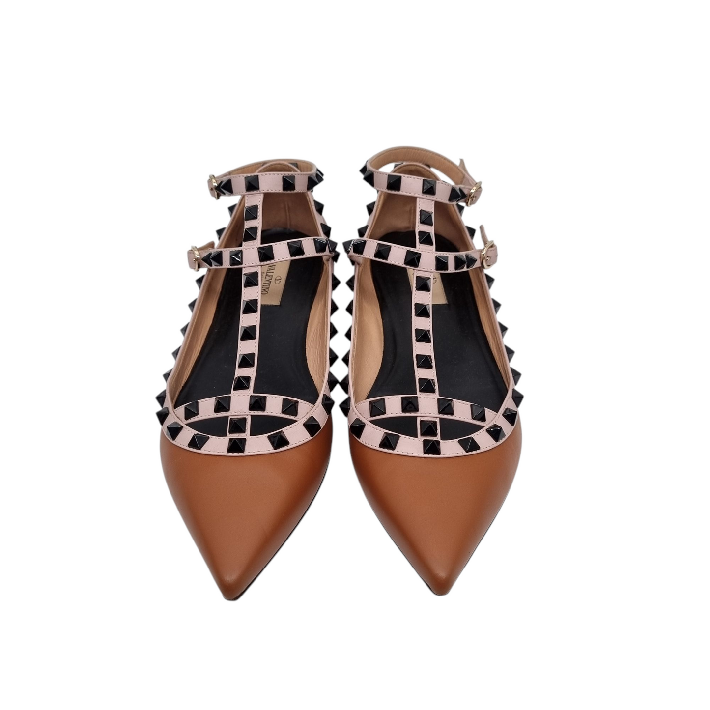 Valentino Rockstud Point Toe Flats Brown Size 39.5/26.5 dari ujung