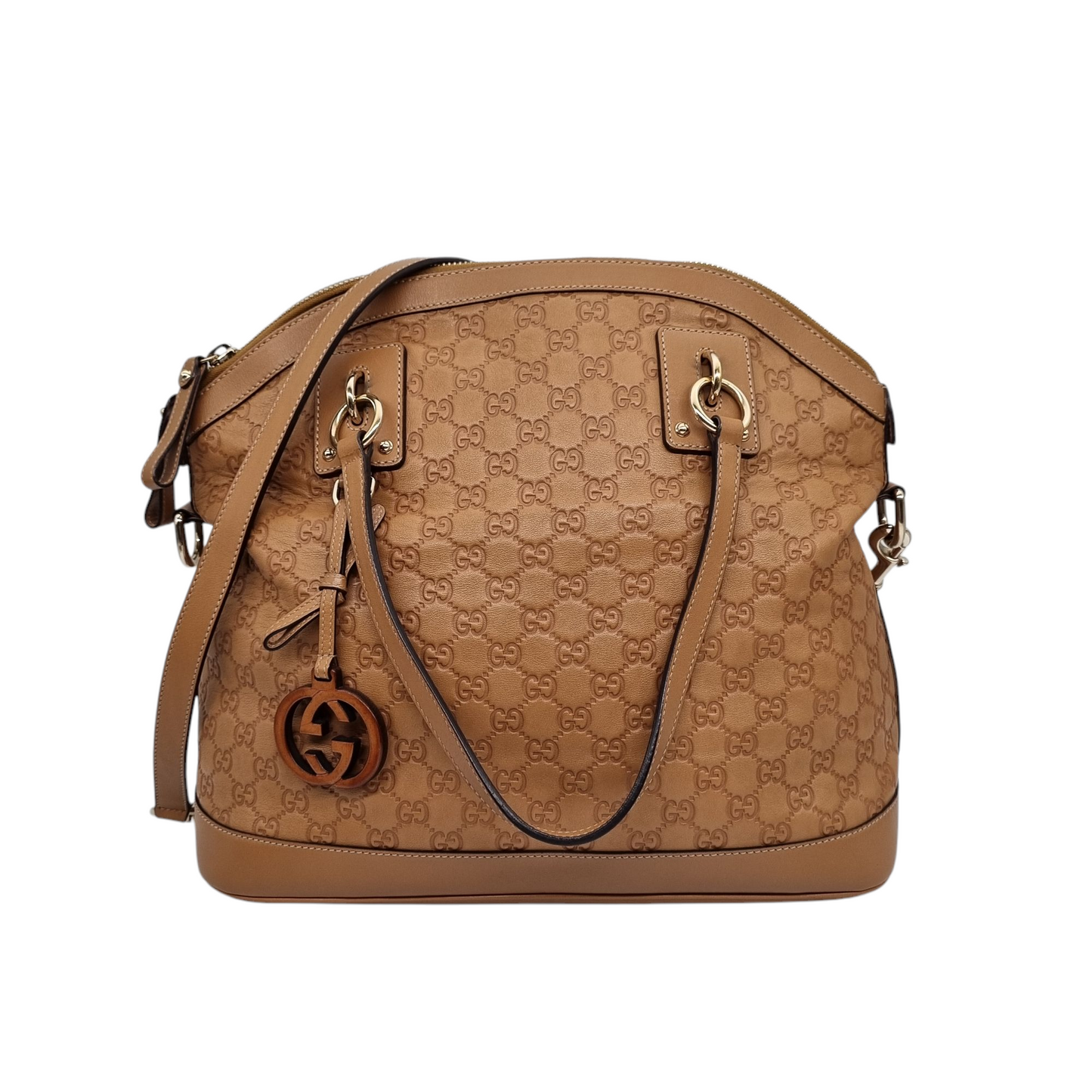 Gucci Guccissima GG Charm Convertible Dome Satchel Tan Size 38x19x34