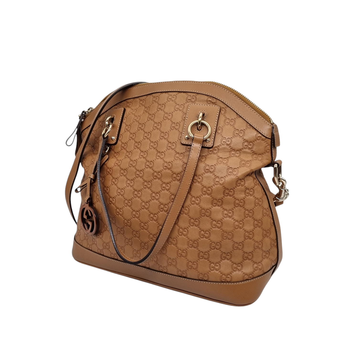 Gucci Guccissima GG Charm Convertible Dome Satchel Tan Size 38x19x34