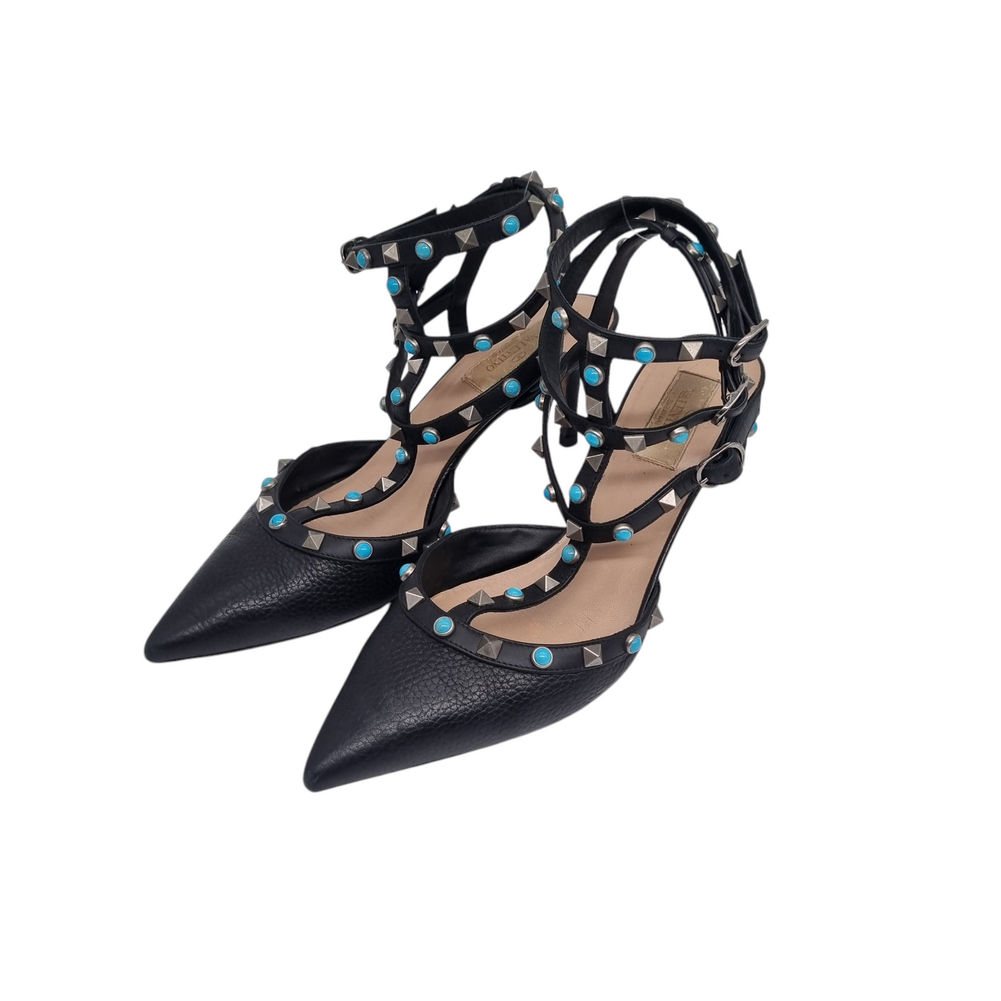 Valentino Rockstud Ankle Strap Black Multi Size 40/26 dari ujung lancip