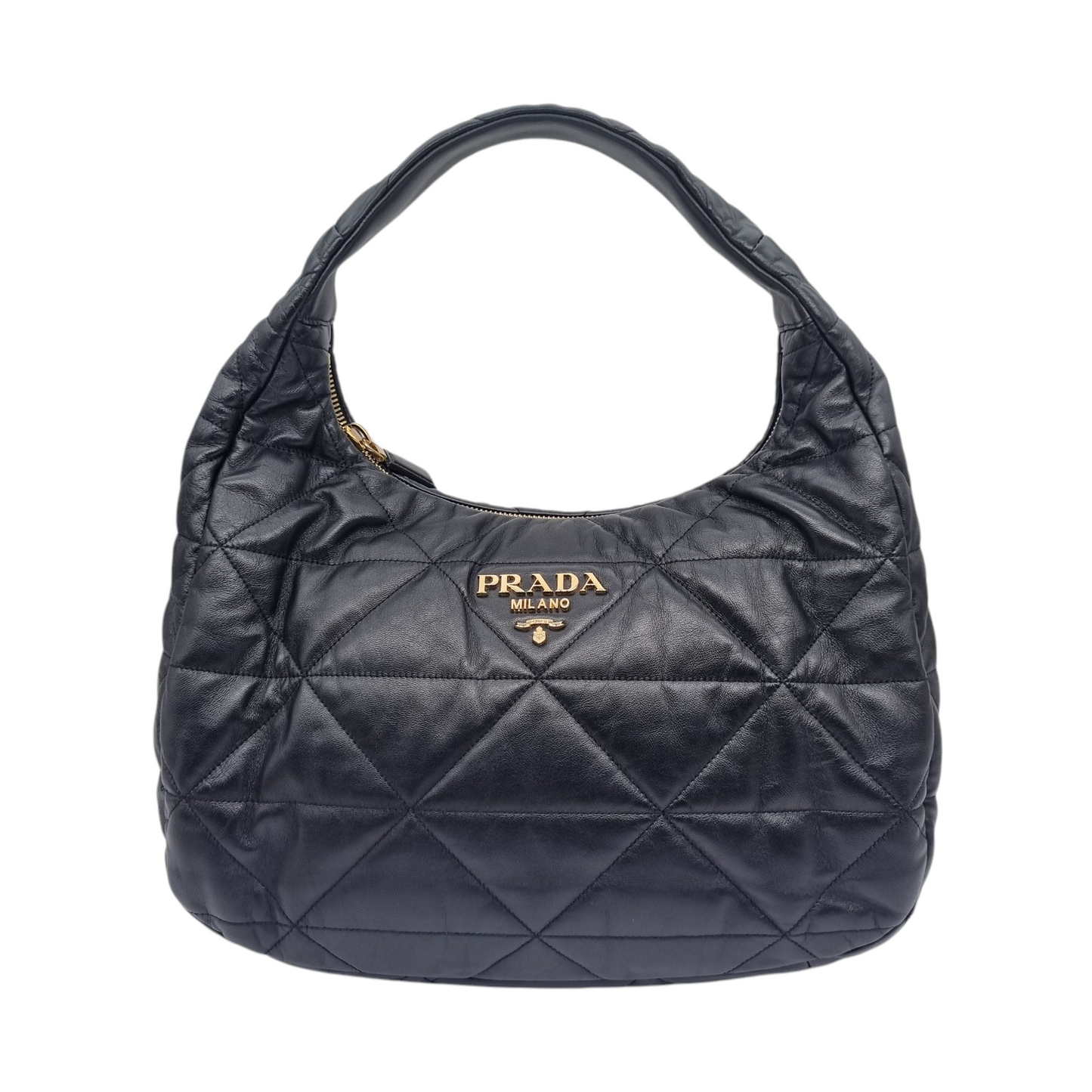 Prada Hobo Bag Leather Black GHW Size 40x13x30