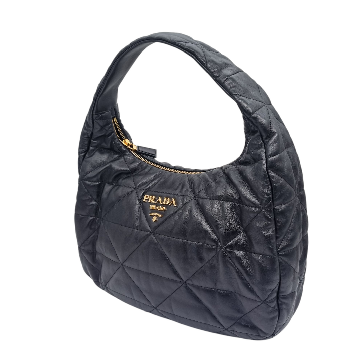Prada Hobo Bag Leather Black GHW Size 40x13x30