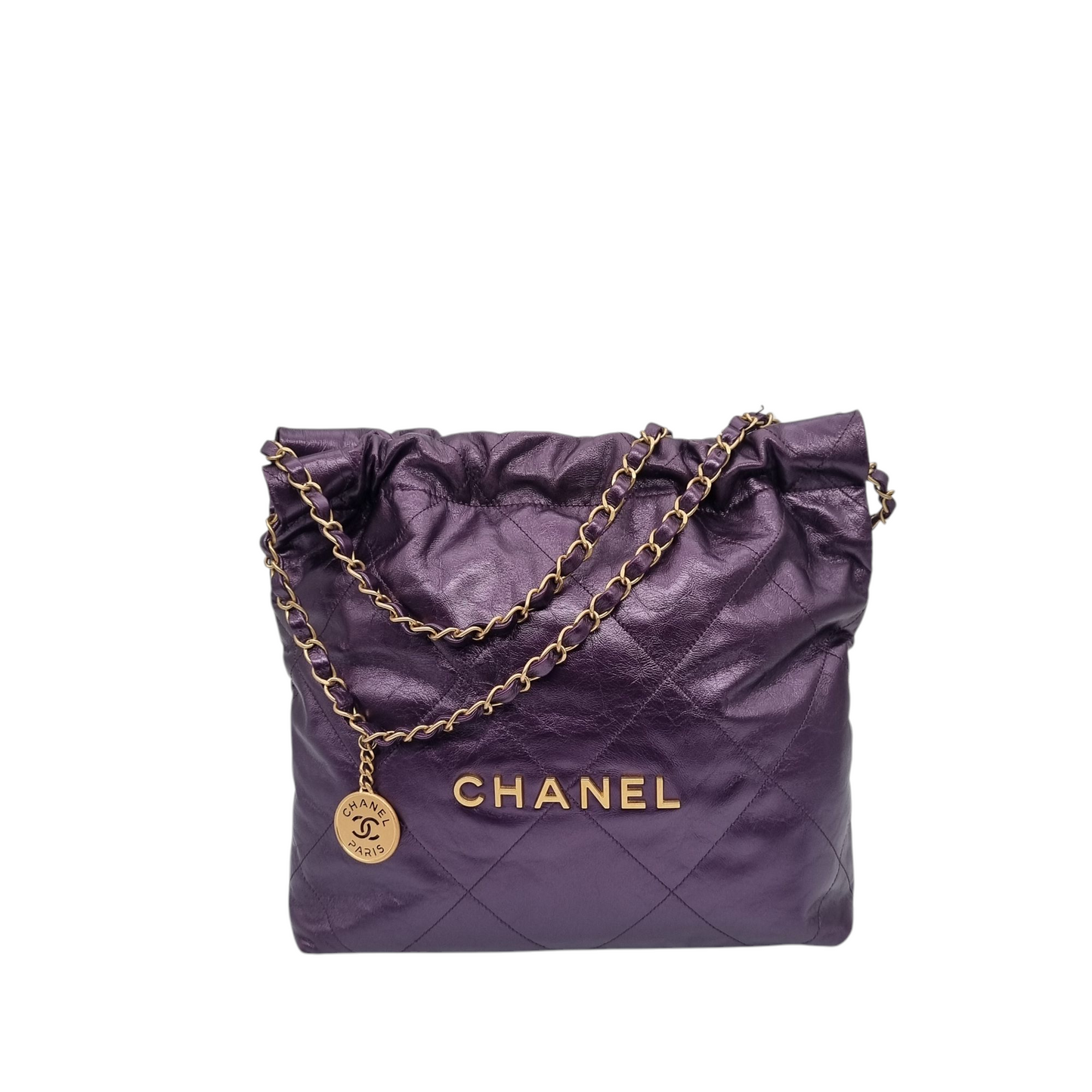 Chanel C22 Small Dark Purple GHW CHIP Size 29x7x32