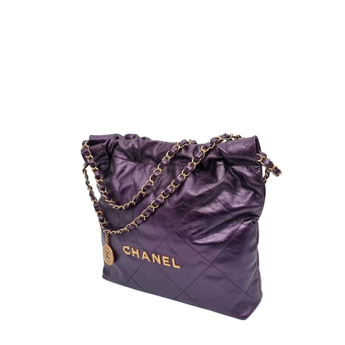 Chanel C22 Small Dark Purple GHW CHIP Size 29x7x32