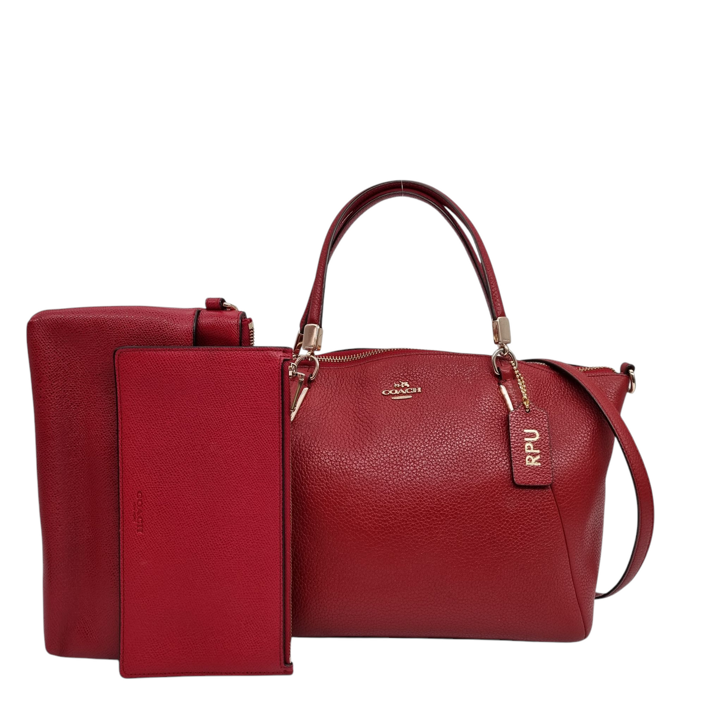 Coach Kelsey Pebble Leather Red 2in1 Size 27x8x20