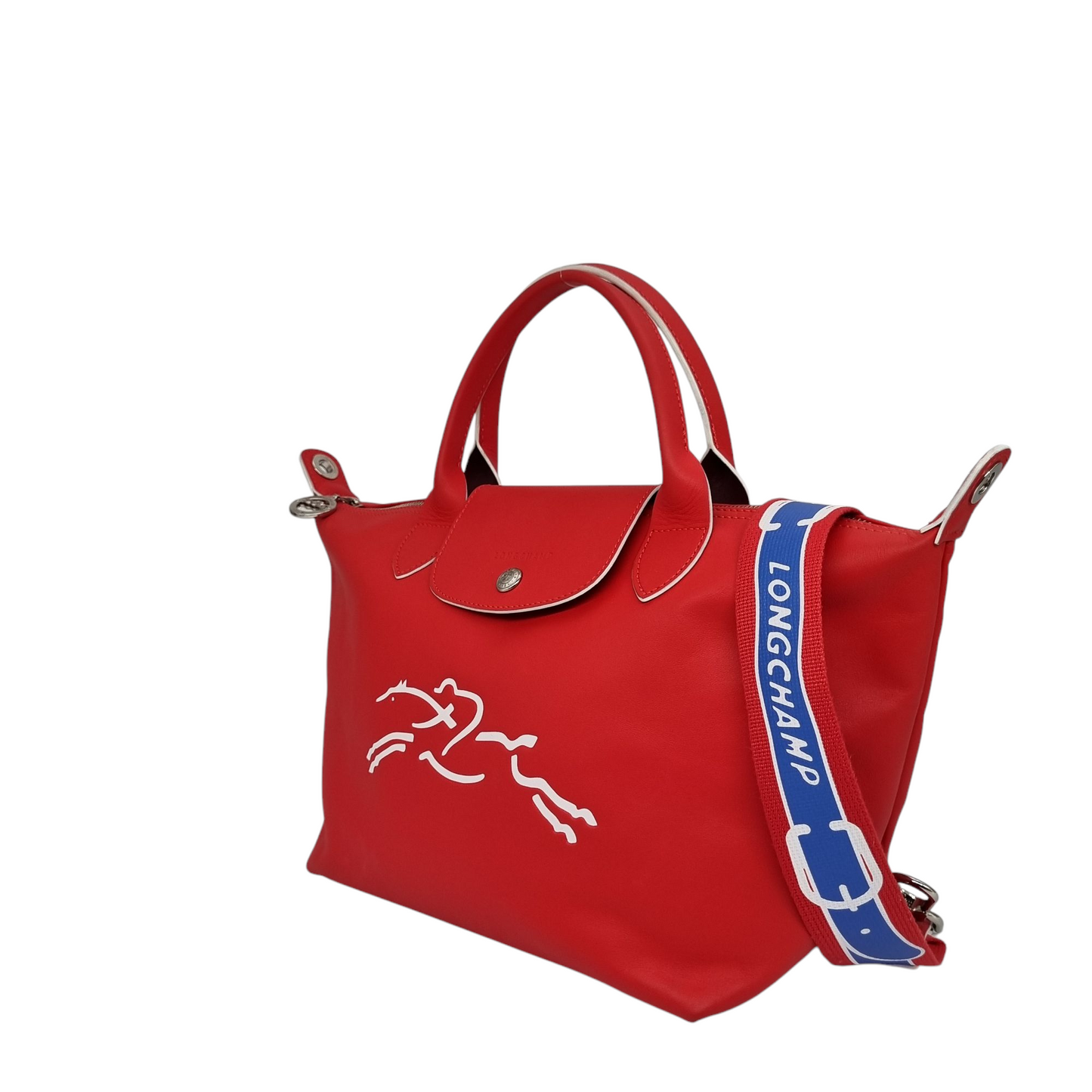 Longchamp Le Pliage Cuir Jockey Medium Short Handle Red Size 37x18x23