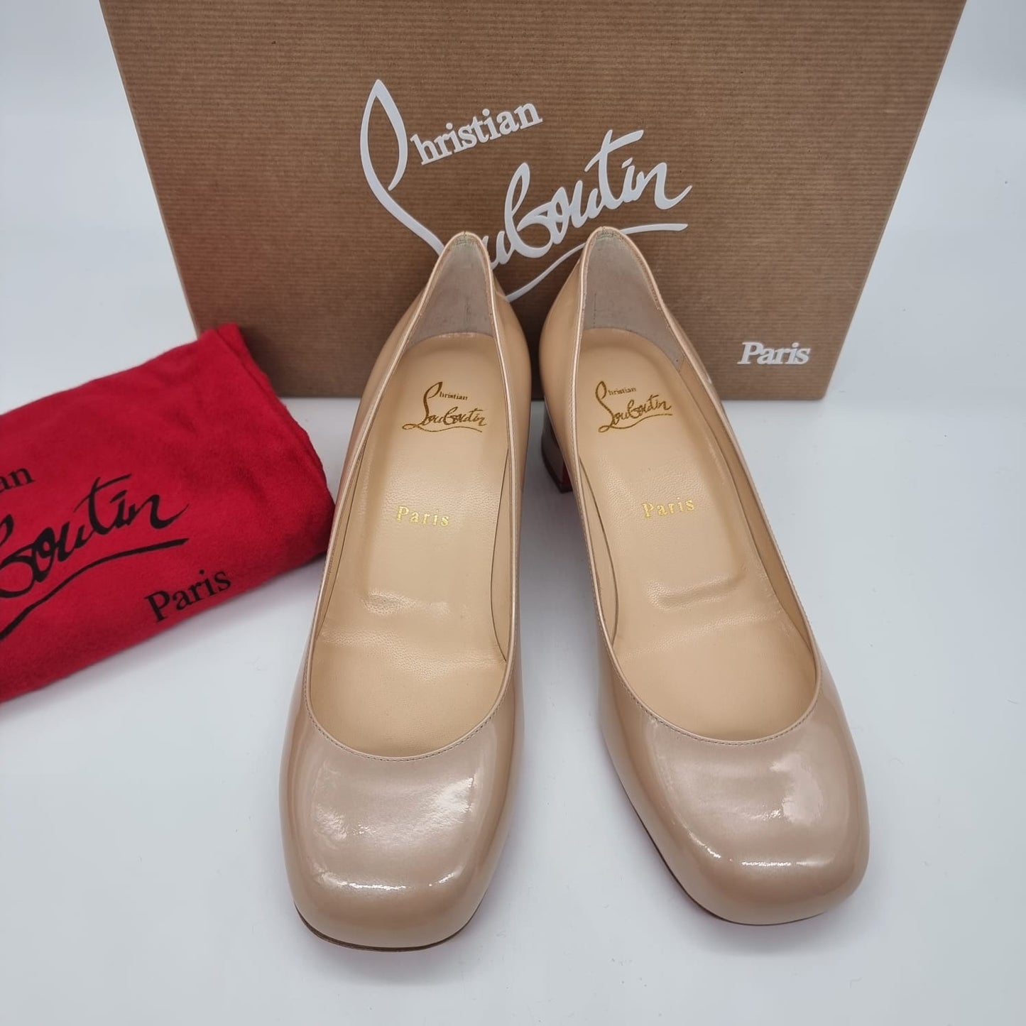 Christian Louboutin Cadrilla 35 Patent Nucre NEW Size 37,5/24,5