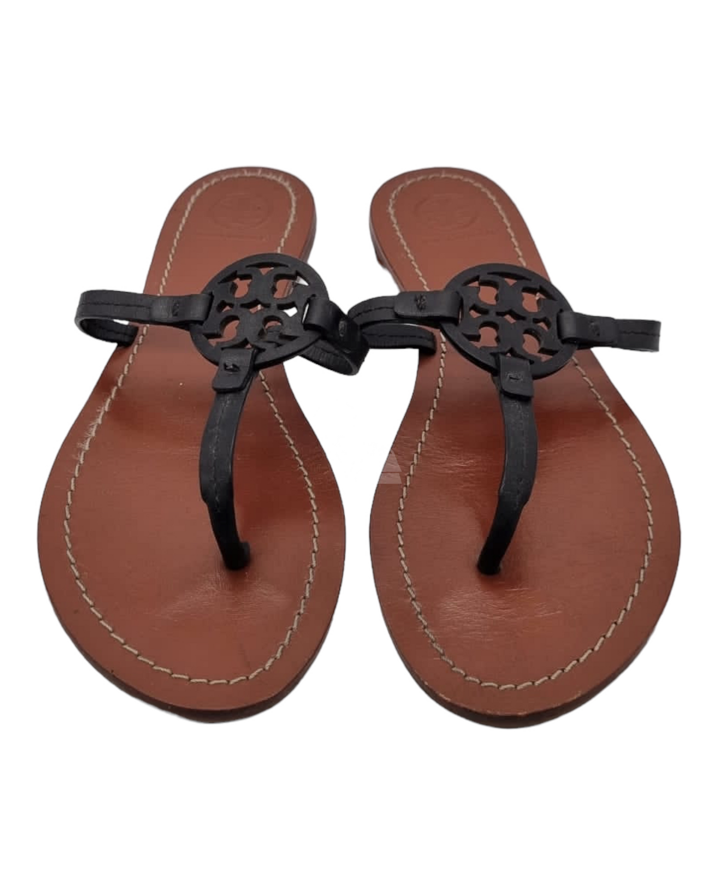 Tory Burch Sandal Gabriel Vegan Leather Black Brown Size 8M/25,5