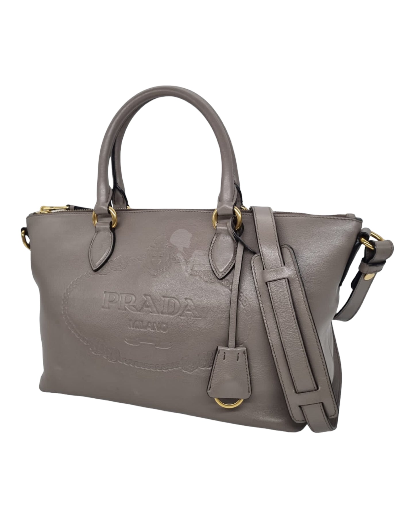 Prada 1ba104 Glace'calf Argilla Bag GHW Grey Size 28x14x21
