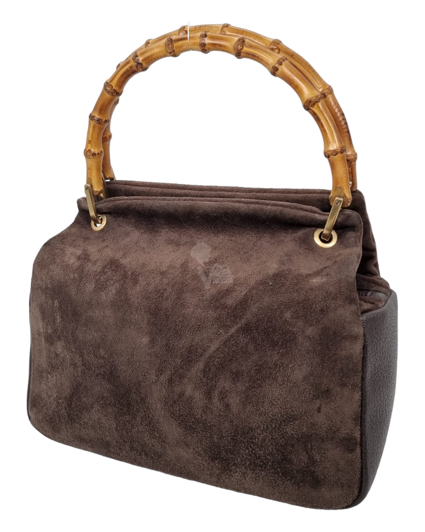 Gucci Bamboo Handbag Suede Brown Size 25x9x20