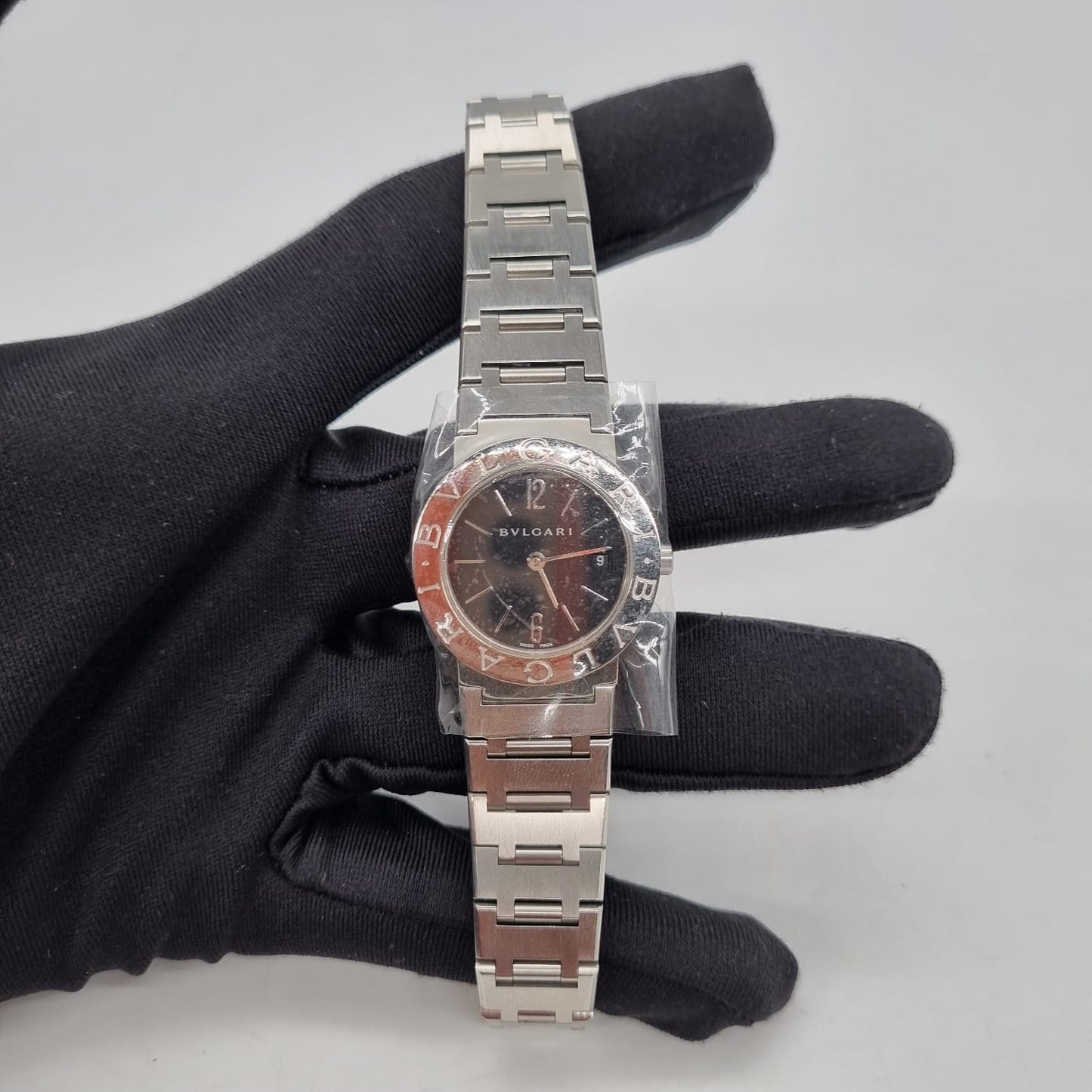 Bvlgari Quartz Black Dial Watch Silver 25mm
