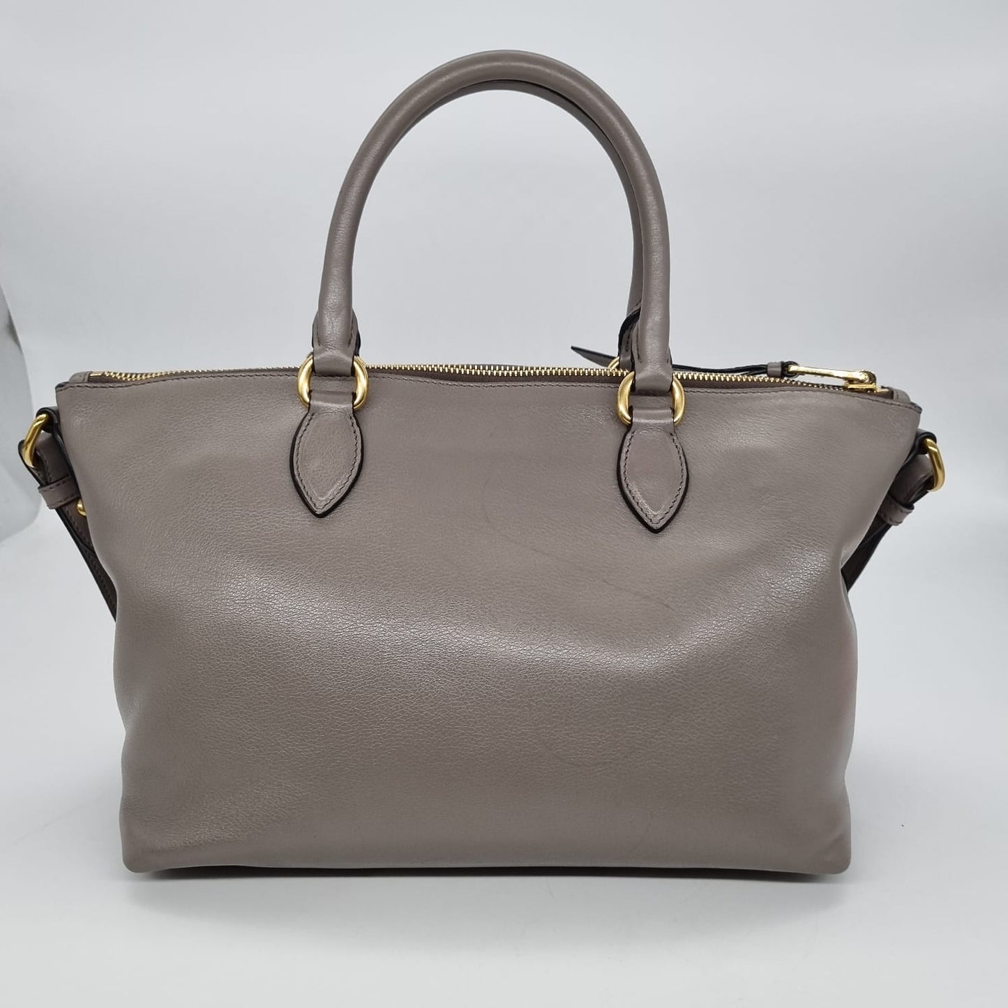 Prada 1ba104 Glace'calf Argilla Bag GHW Grey Size 28x14x21