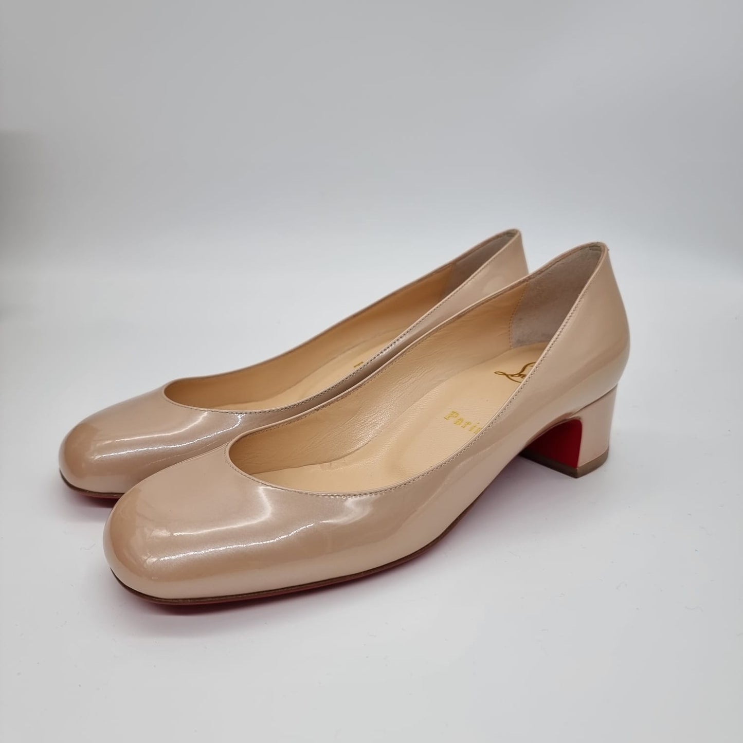Christian Louboutin Cadrilla 35 Patent Nucre NEW Size 37,5/24,5