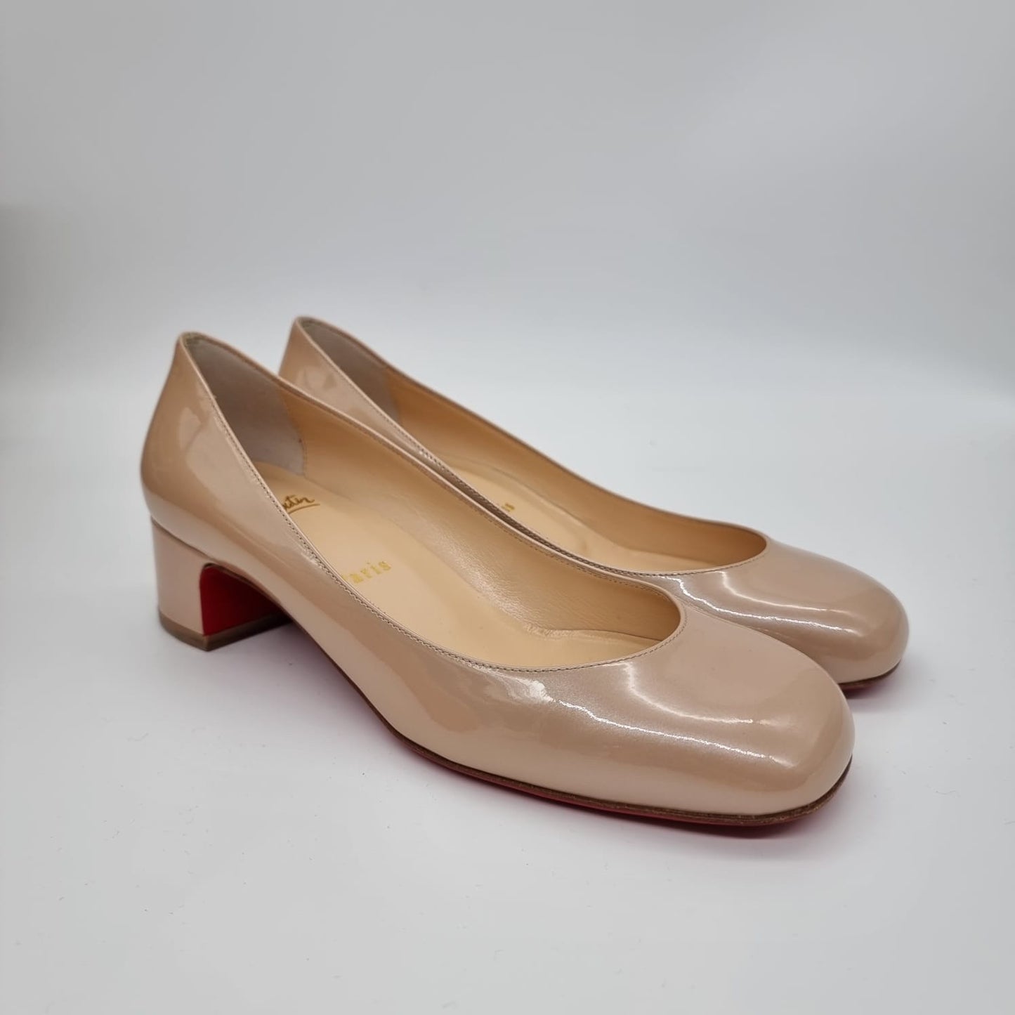 Christian Louboutin Cadrilla 35 Patent Nucre NEW Size 37,5/24,5