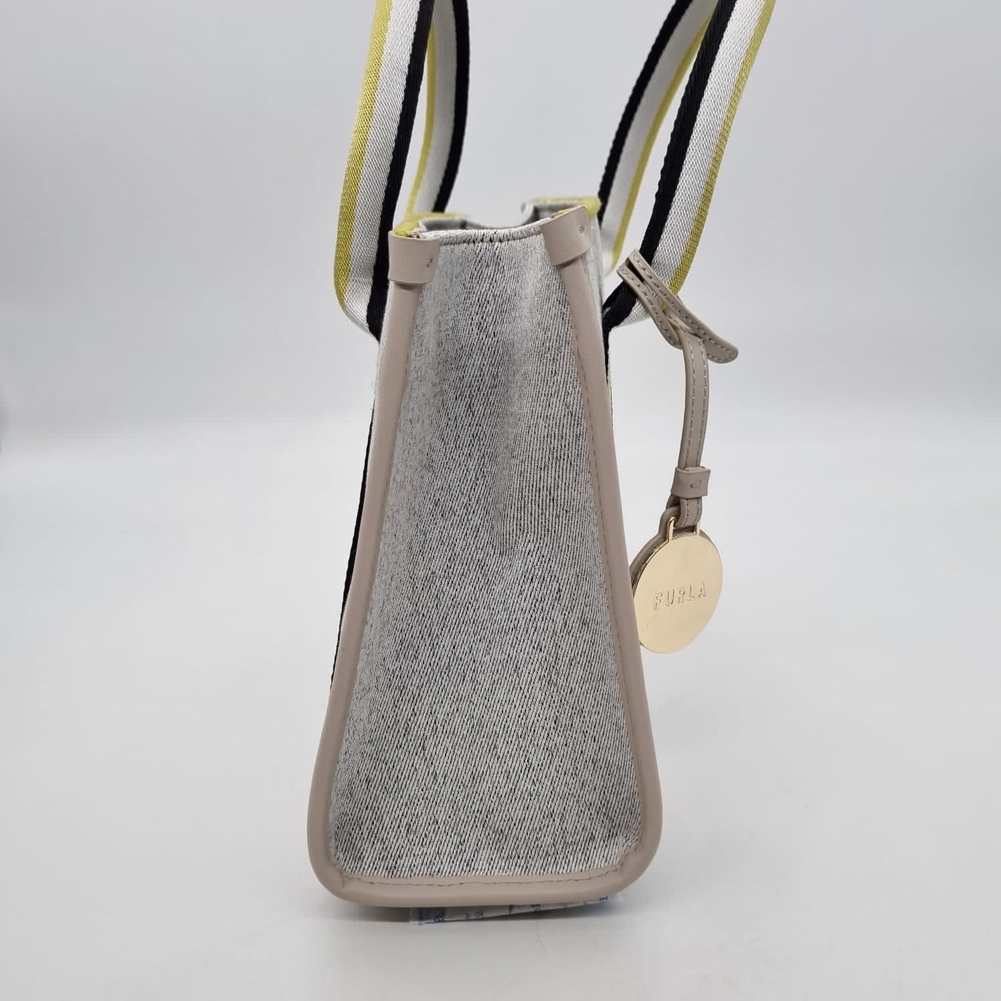 Furla Striped Tote Logo Canvas Grey NBU Size 25x8x20