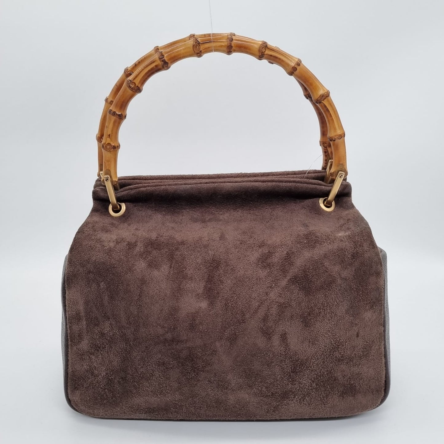 Gucci Bamboo Handbag Suede Brown Size 25x9x20