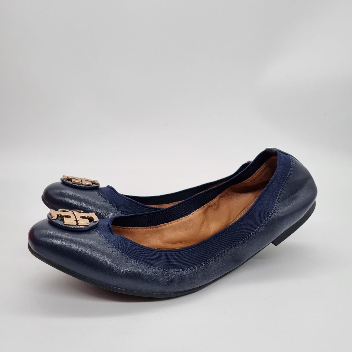 Tory Burch Claire Elastic Travel Balet Nappa Leather Royal Navy Size 7,5/24