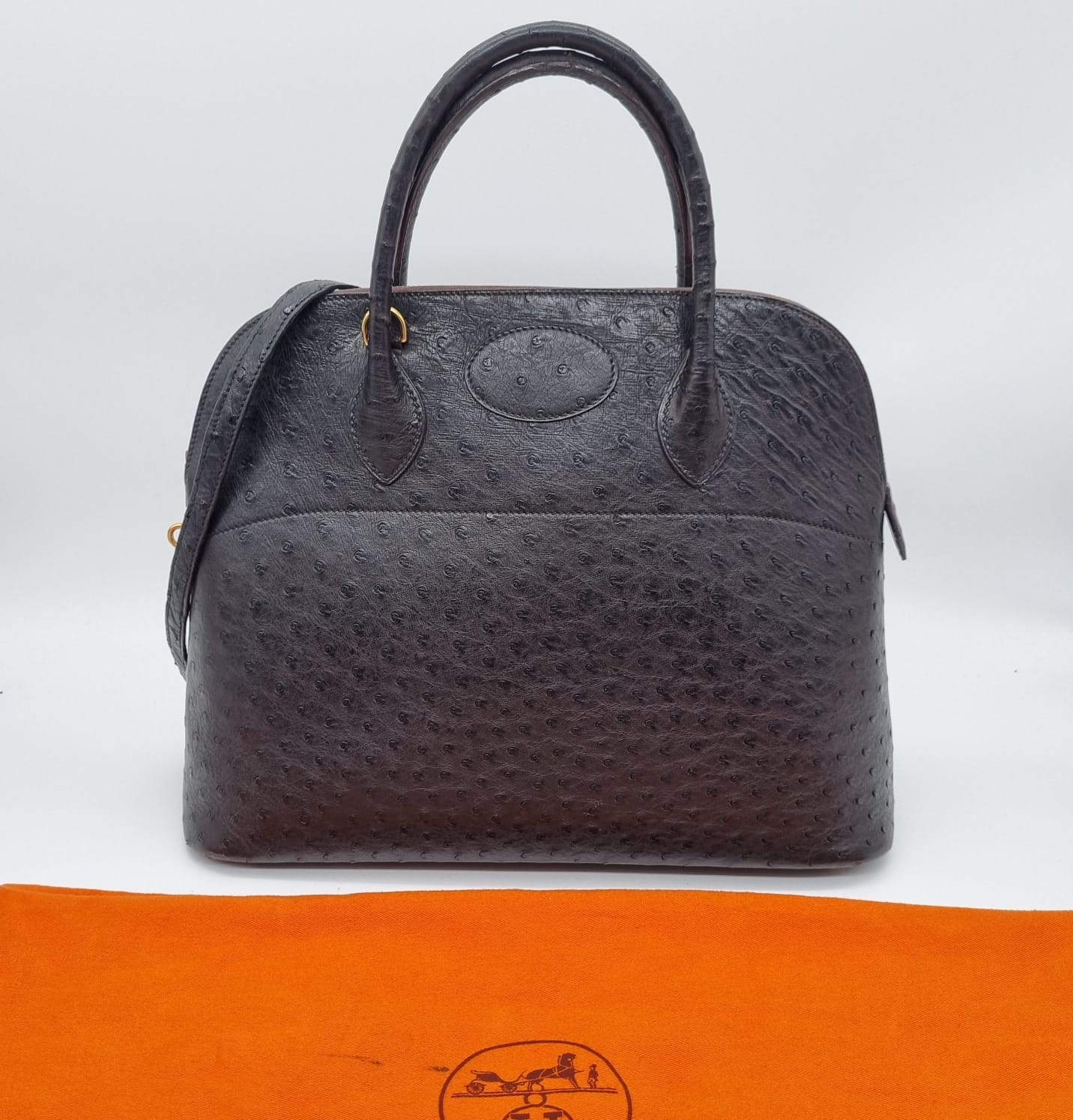 Hermes Bolide 35 Ostrich Black GHW #Z 1970 Size 35x14x27