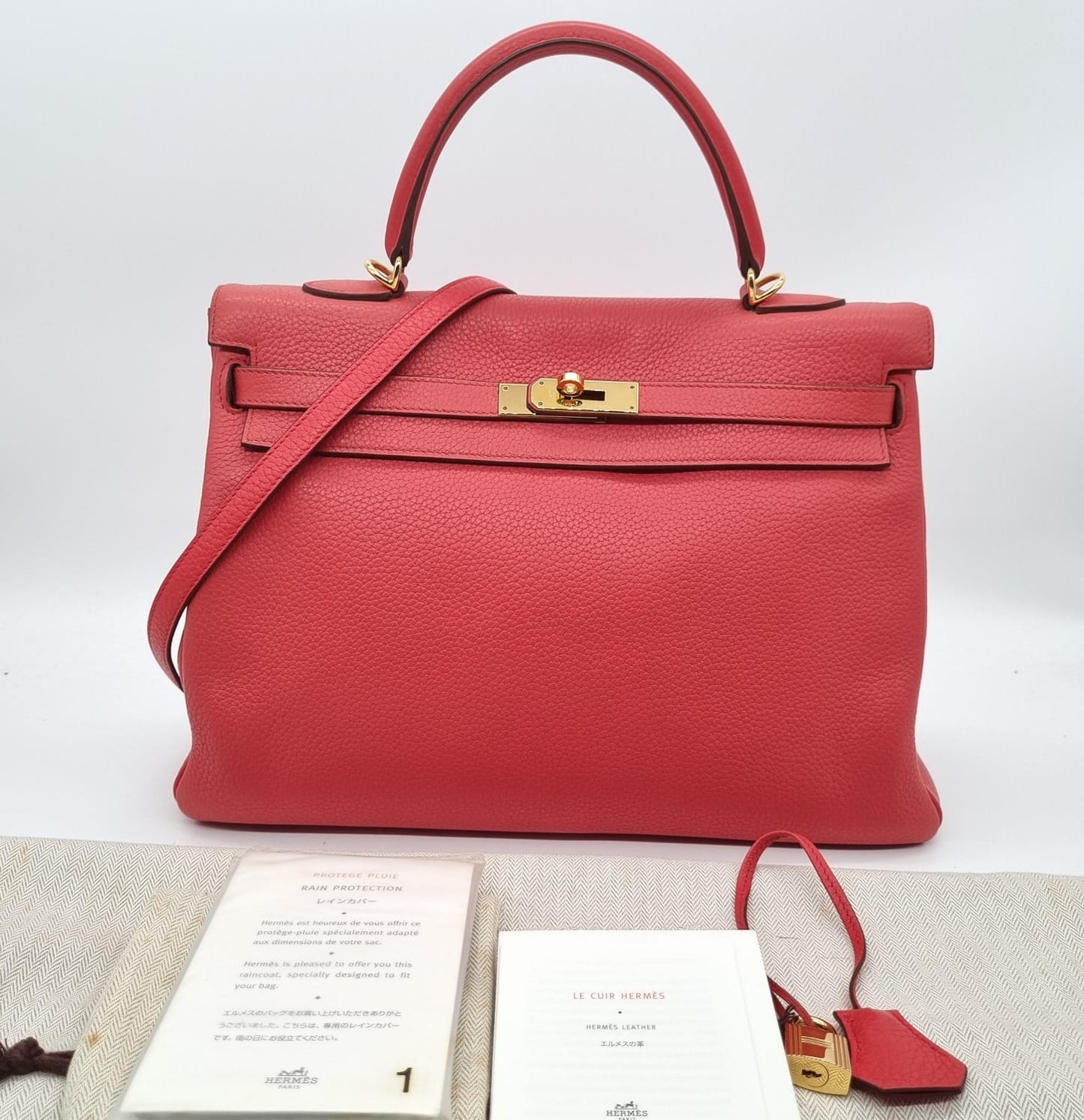 Hermes Kelly 35 Togo Leather Rose Texas #N 2010 Size 35x12x26