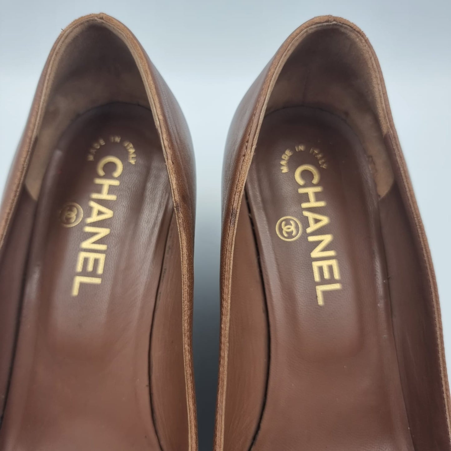 Chanel lambskin Cap toe wedges Size 37.5/24.5
