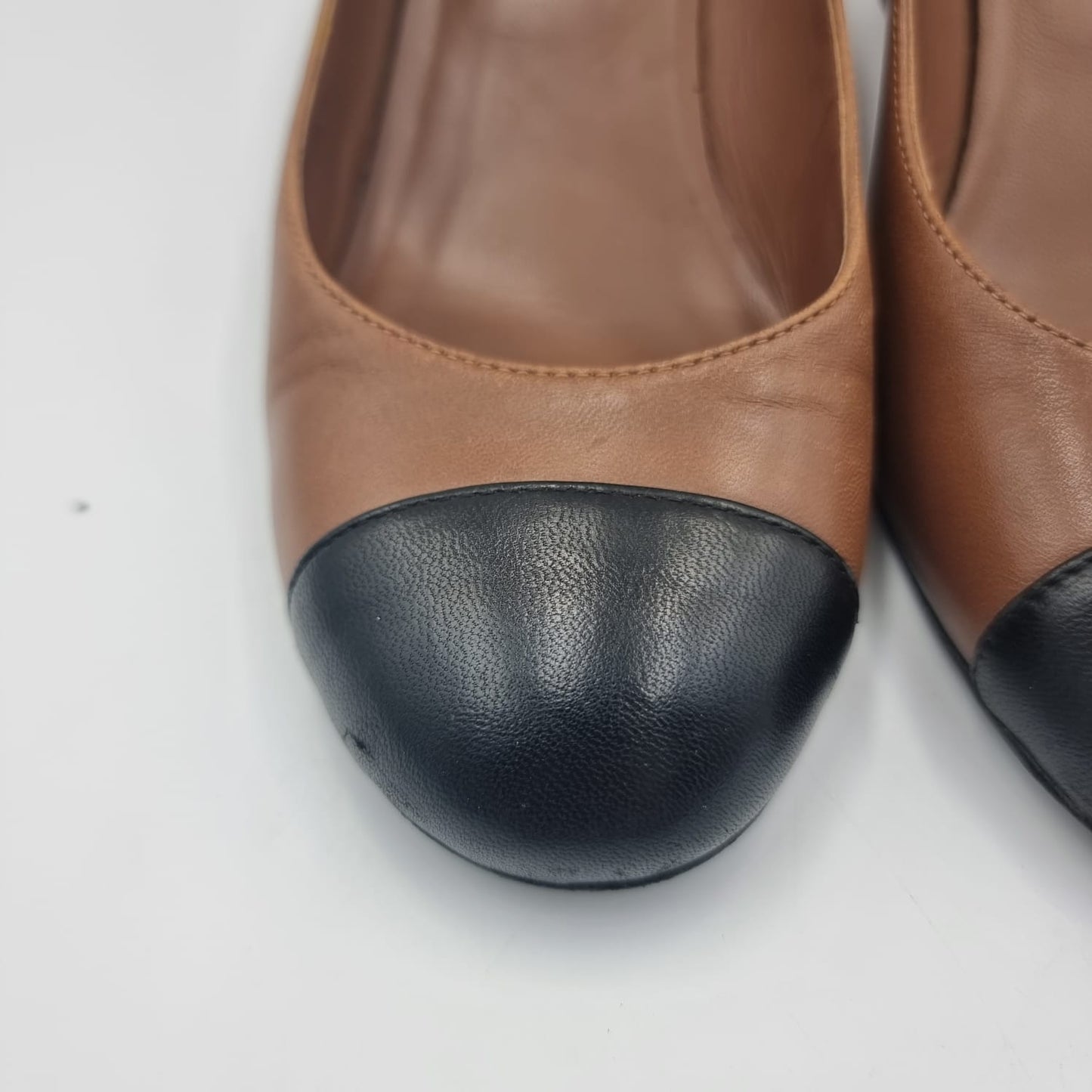Chanel lambskin Cap toe wedges Size 37.5/24.5