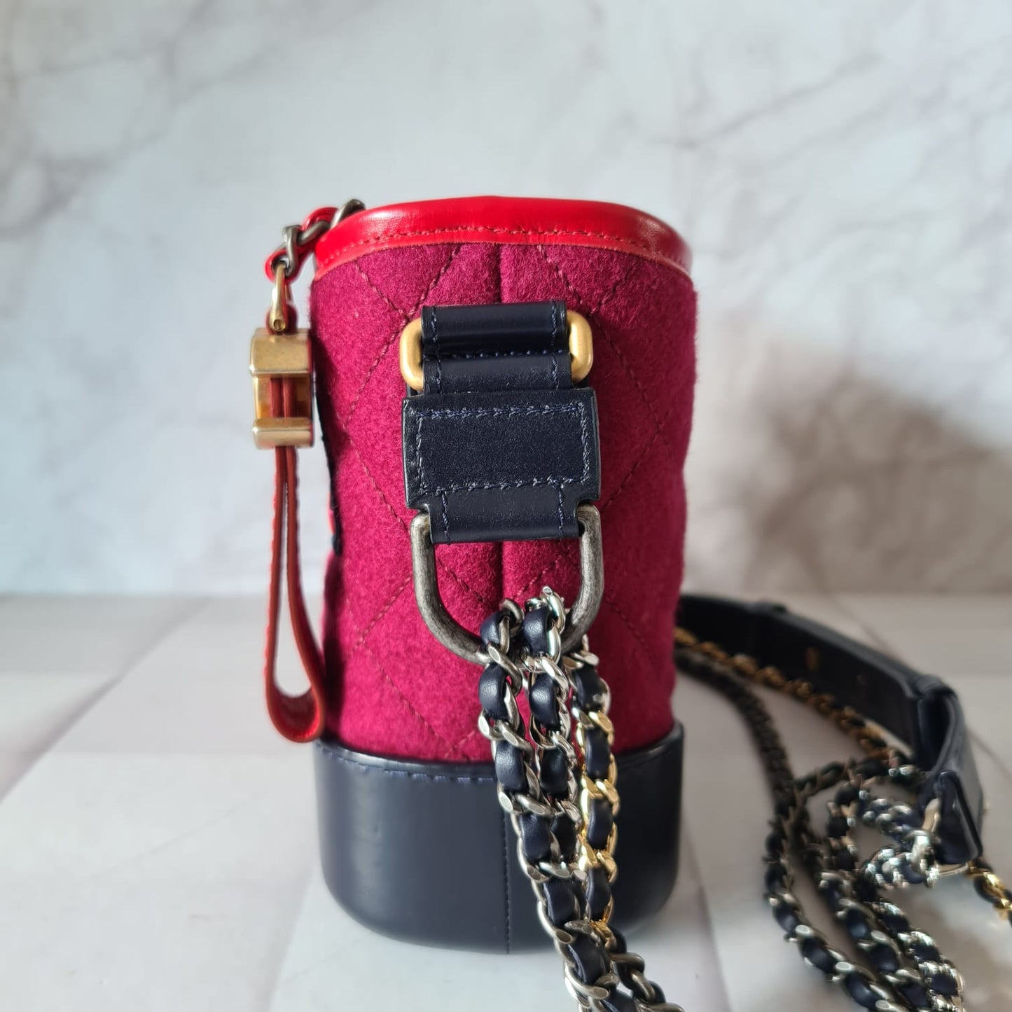Chanel Gabrielle Felt Hobo Bag Burgundy #24 Size 18x5x16