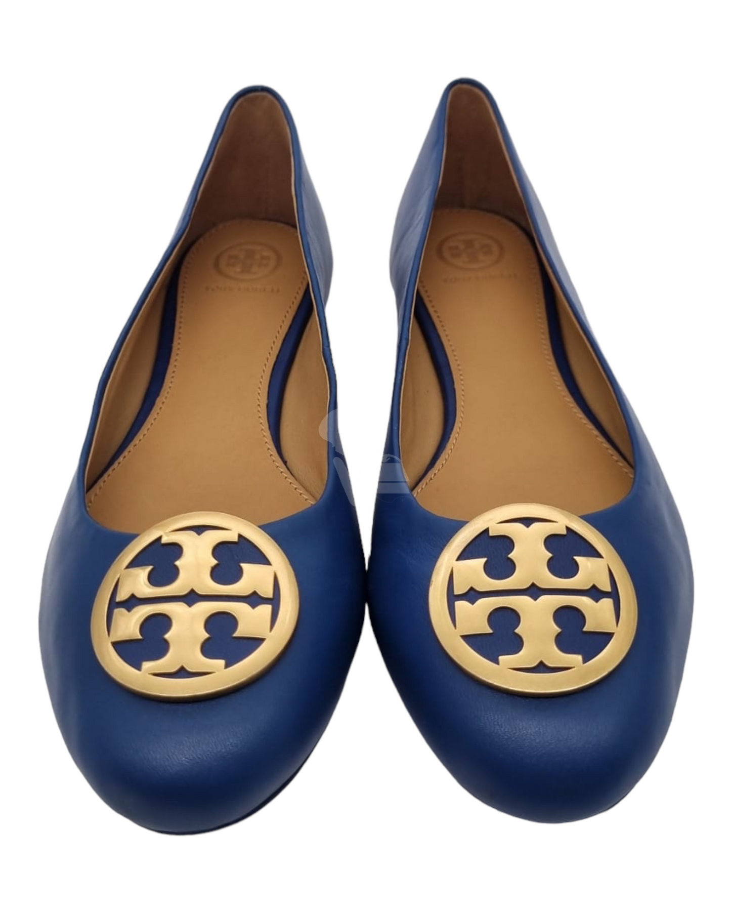 Tory Burch Minnie Travel Ballet With Metal Logo Nappa Leather Ink Navy NBU Size 10/26,5