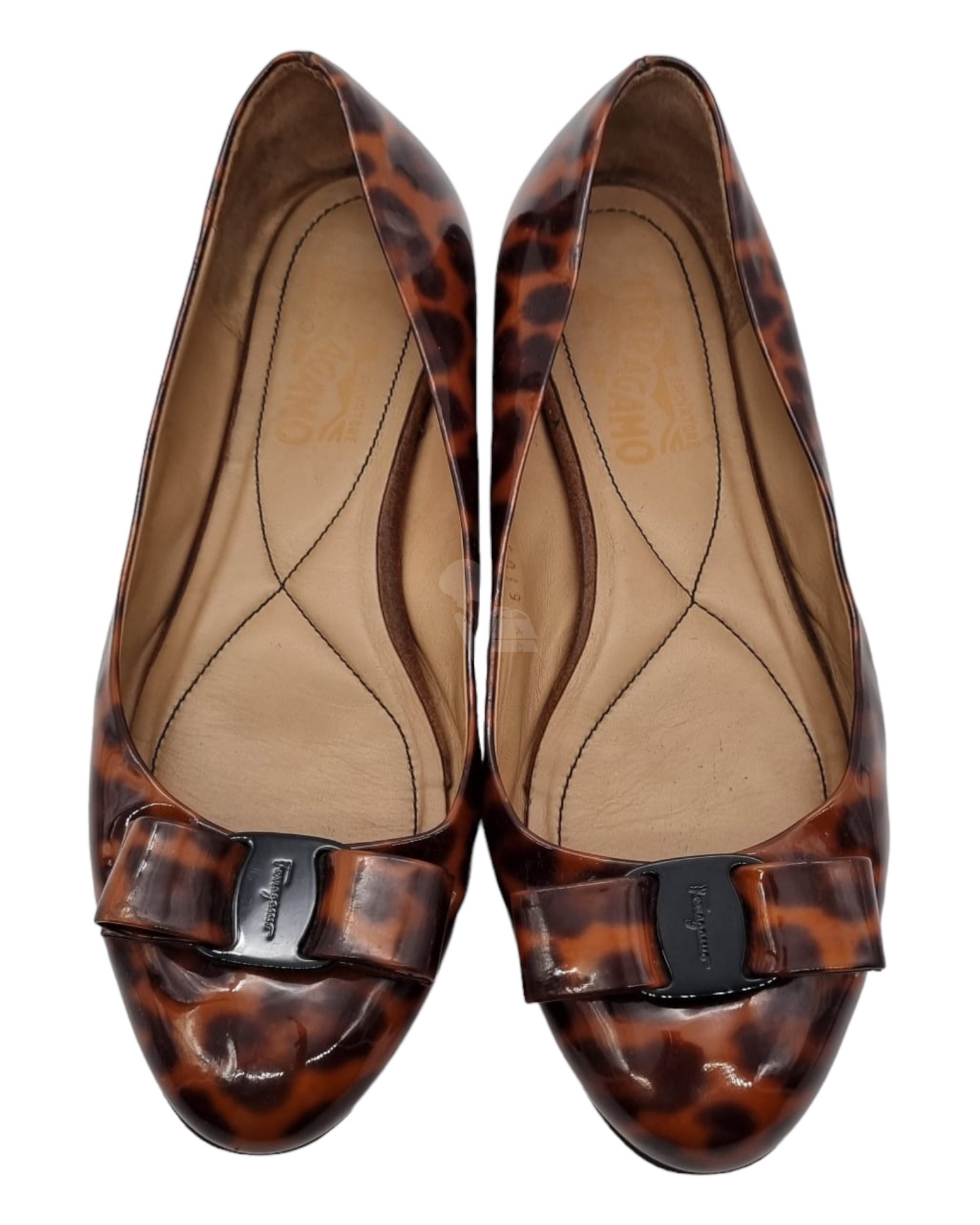 Salvatore Ferragamo Vara Bow Leopard Print Flats Size 7,5/24